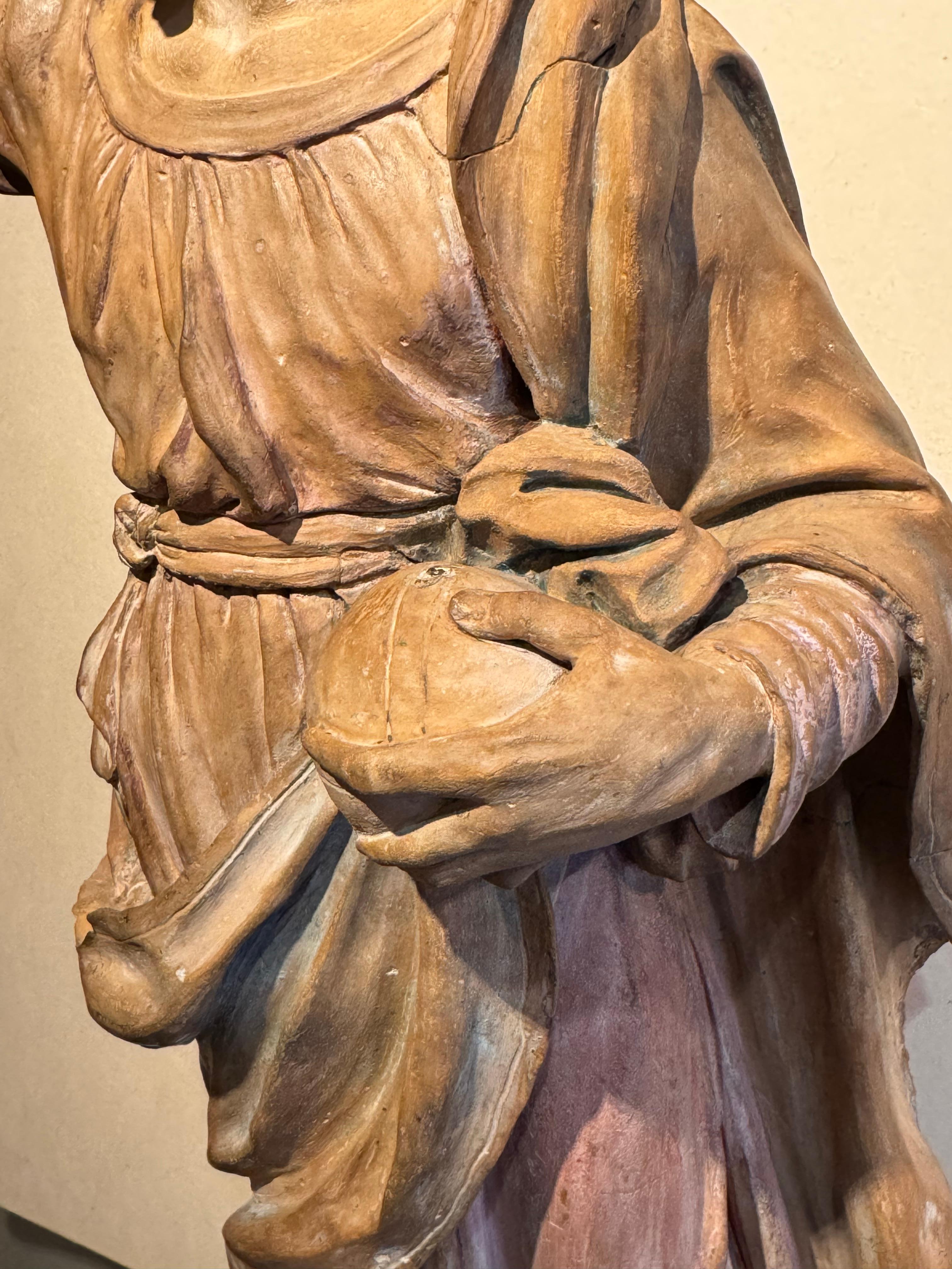 Hand-Carved Christ blessing - A large original terracotta, France 18th century For Sale