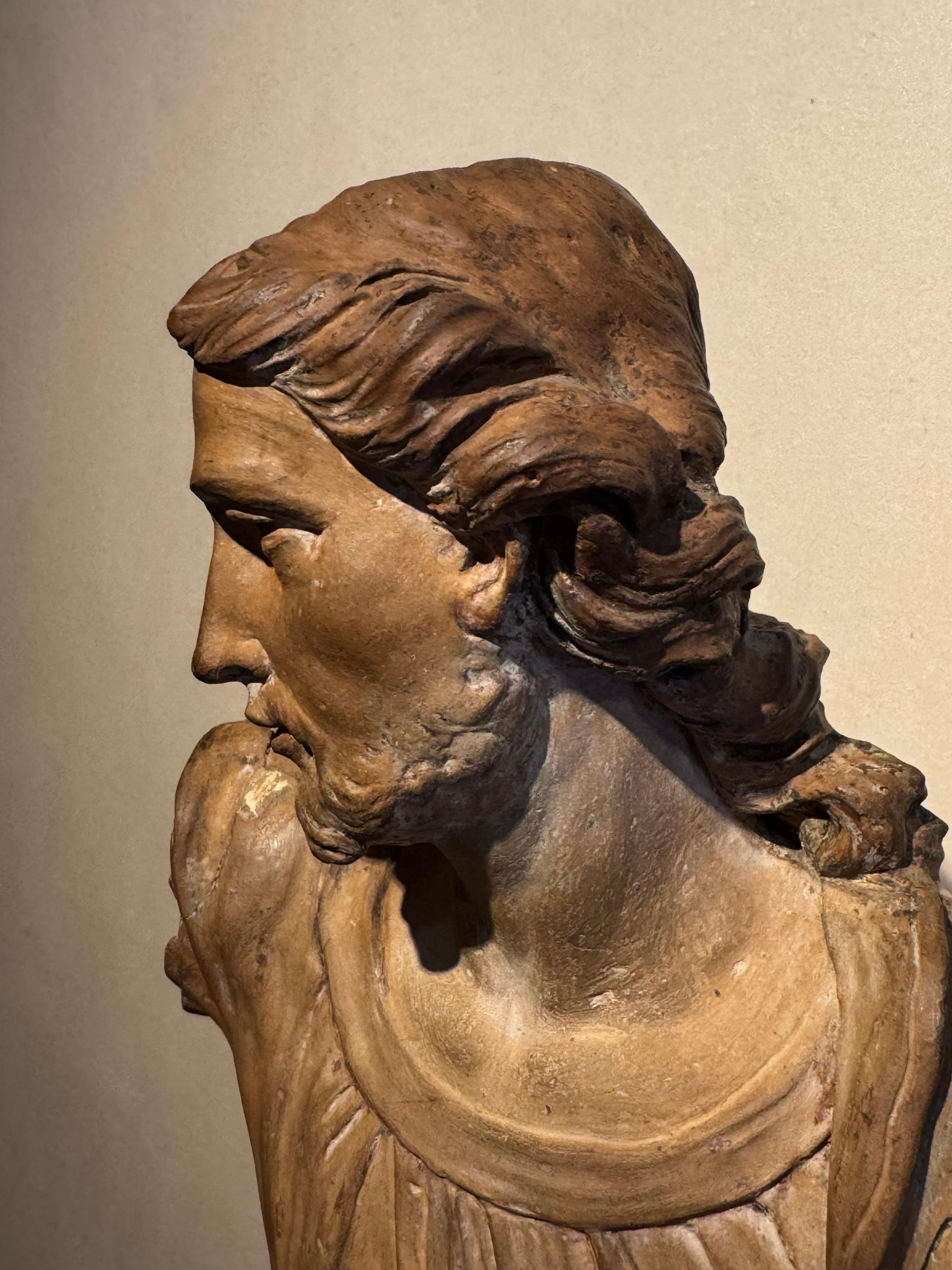 Christ blessing - A large original terracotta, France 18th century In Fair Condition For Sale In PARIS, FR