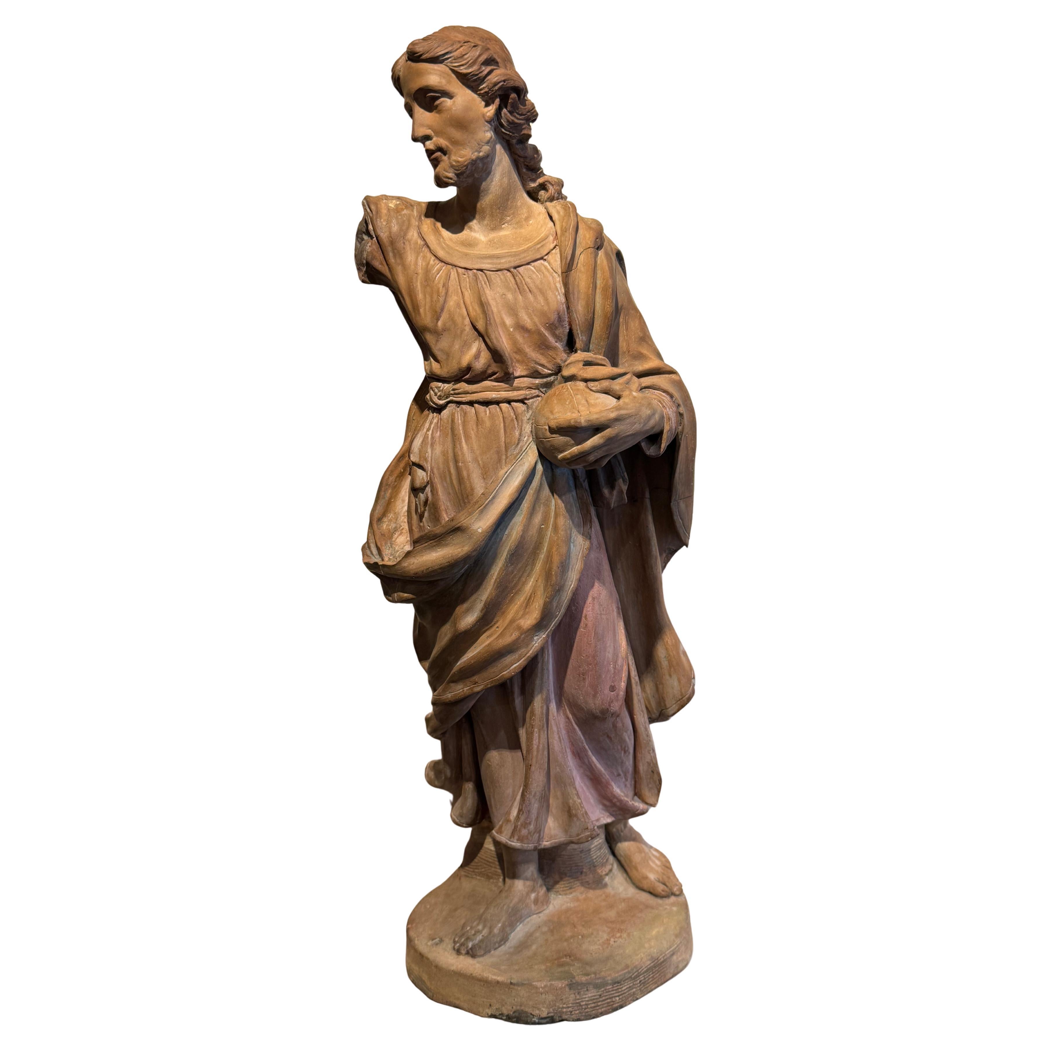 Christ blessing - A large original terracotta, France 18th century For Sale