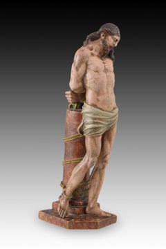 Christ bound to the pillar. Polychromed wood. Spanish school, 18th century.