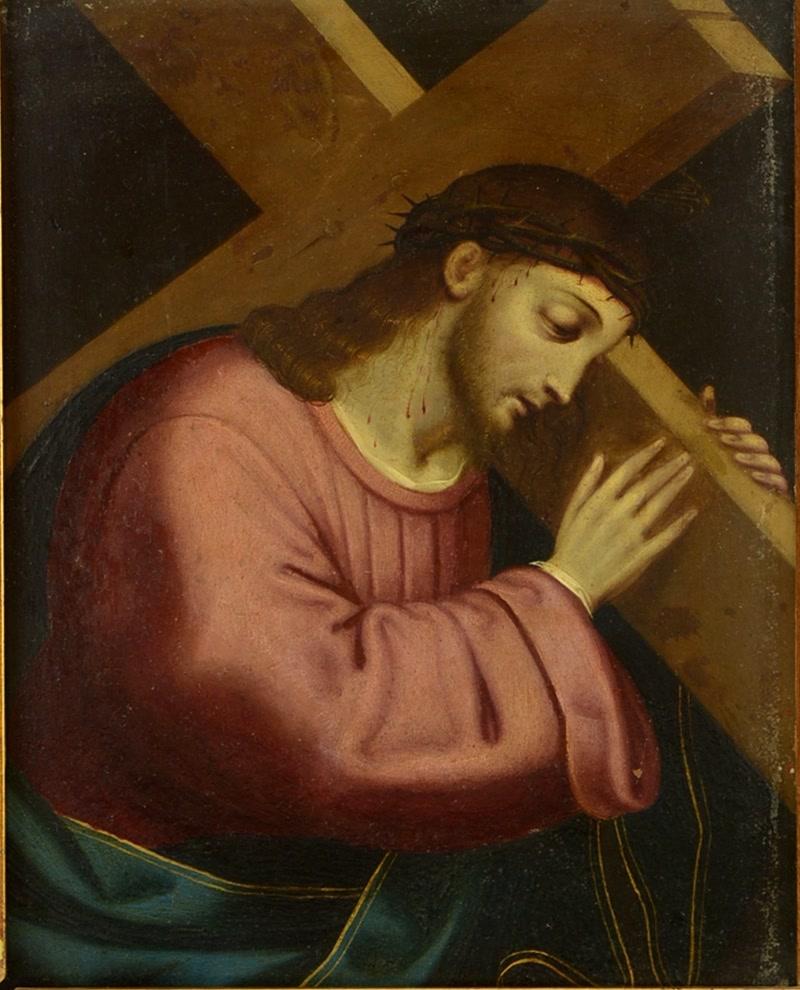 Christ carrying the cross. Oil on copper. XVII century.
Oil painting on copper that represents one of the most common themes of the Passion of Christ, following models quite common in Spain both in the 17th century and earlier (compare, for