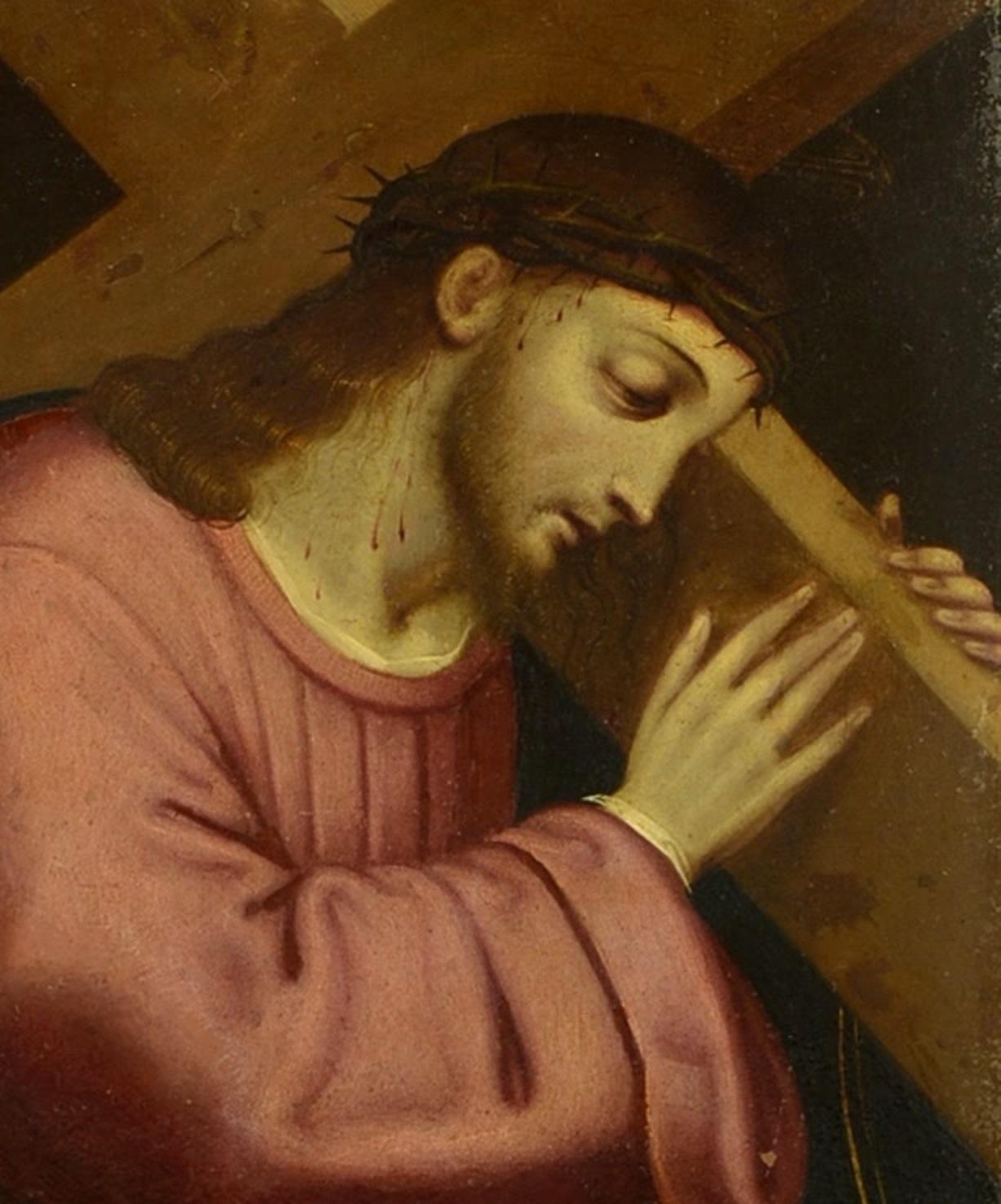 Baroque Christ Carrying the Cross, Oil on Copper, 17th Century