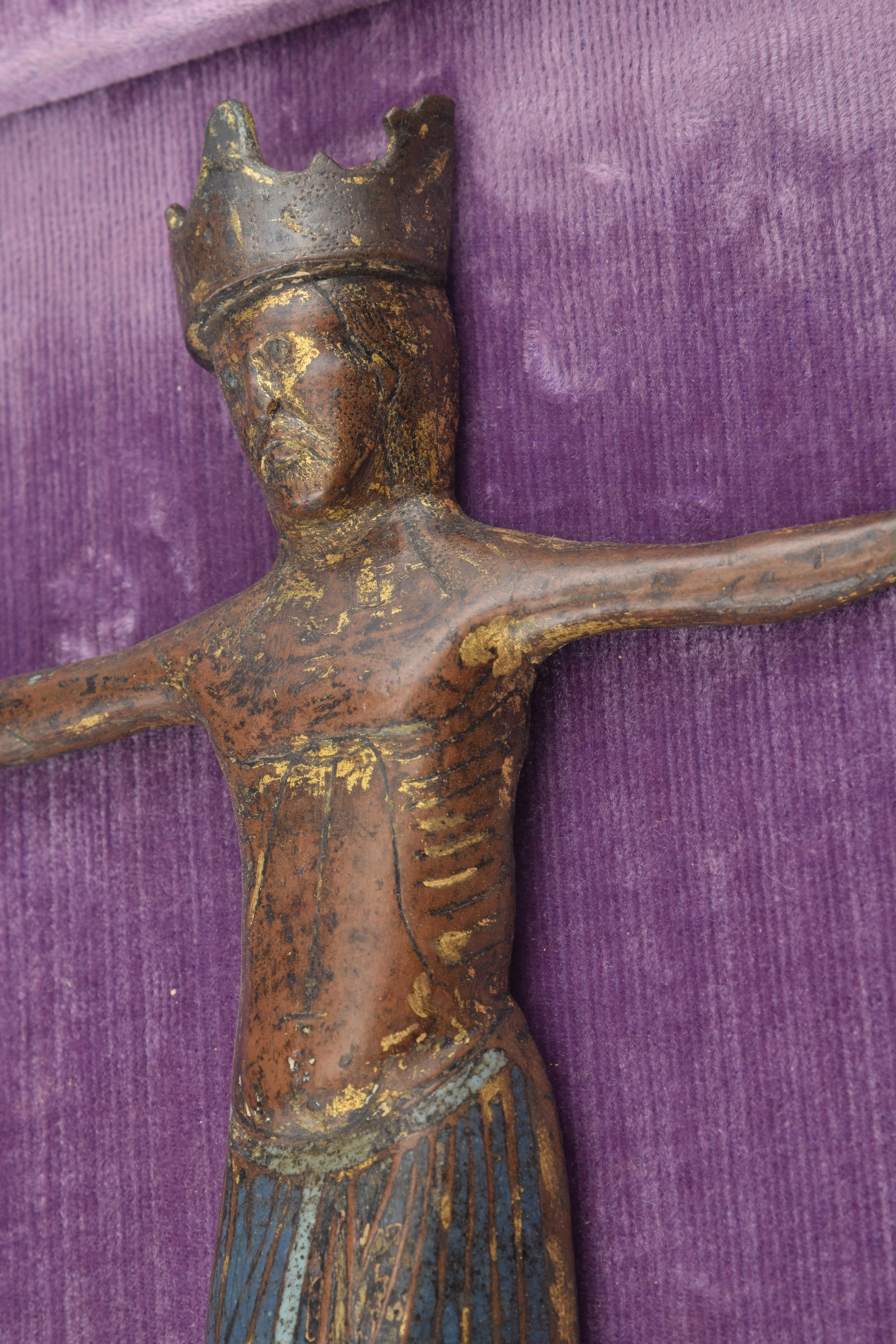 French Christ 'Corpus Christi' Enamel, Copper, Textile, Wood, Limoges 12th-13th Century