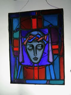 "Christ Crowned with Thorns" Biblical Motif Leaded Stained Glass Panel / Window