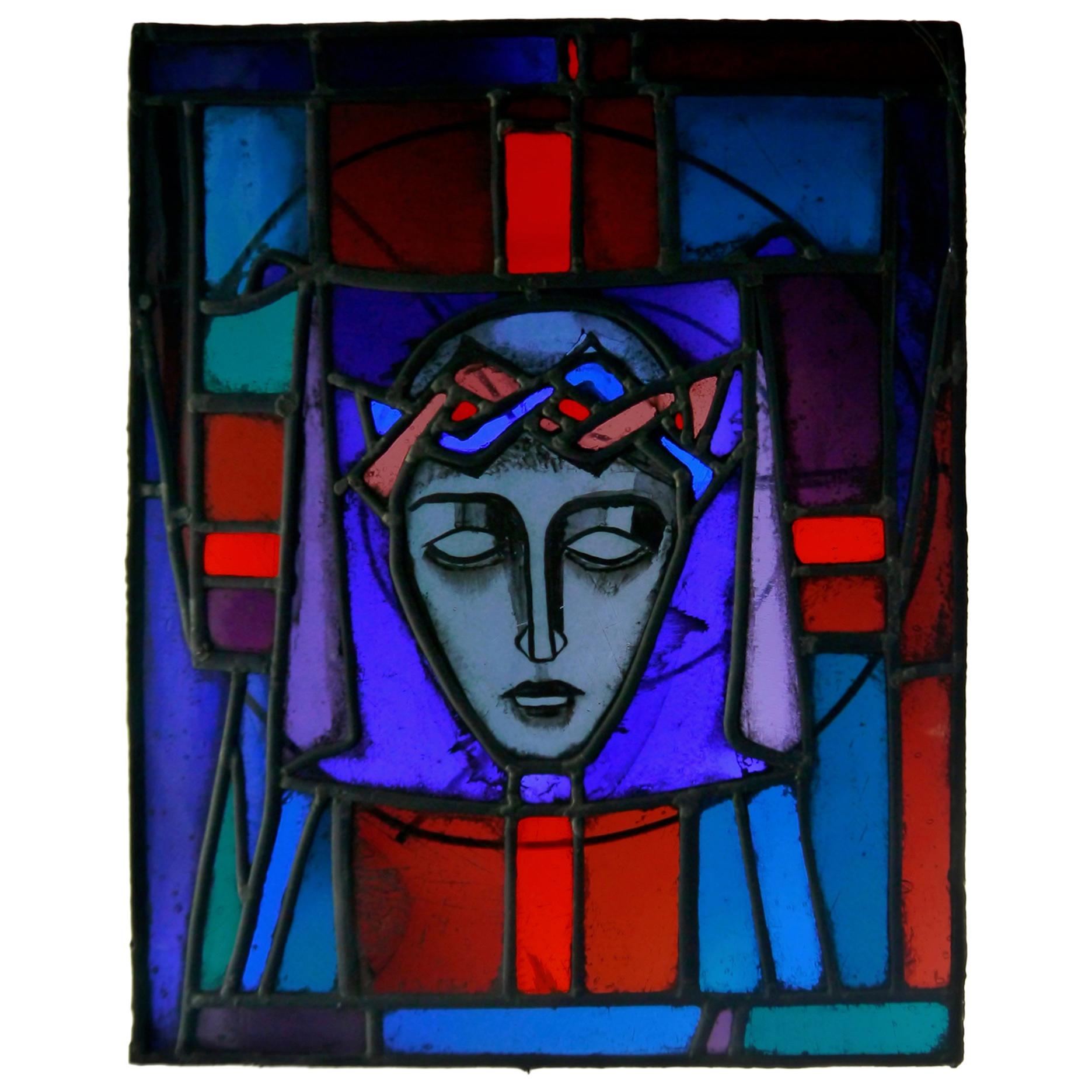 "Christ Crowned with Thorns" Biblical Motif Leaded Stained Glass Panel / Window