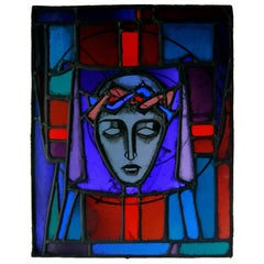 "Christ Crowned with Thorns" Biblical Motif Leaded Stained Glass Panel / Window