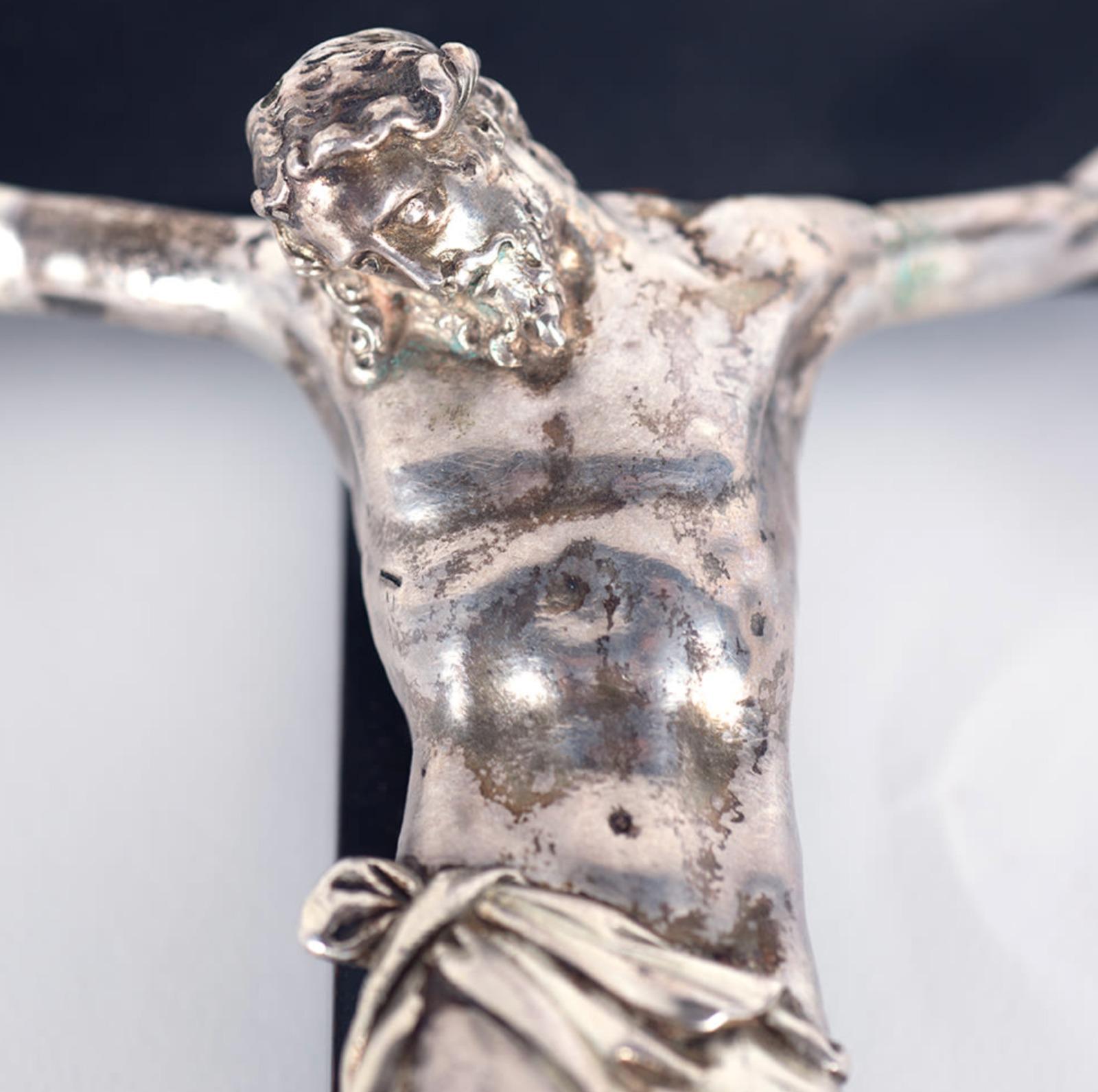 Baroque Christ Crucified in Silver 16th Century Italian School For Sale