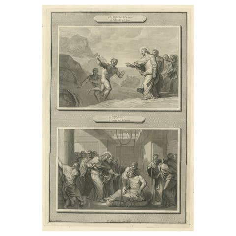 Christ Healing the Possessed and the Paralytic – Antique Biblical Print, c.1700