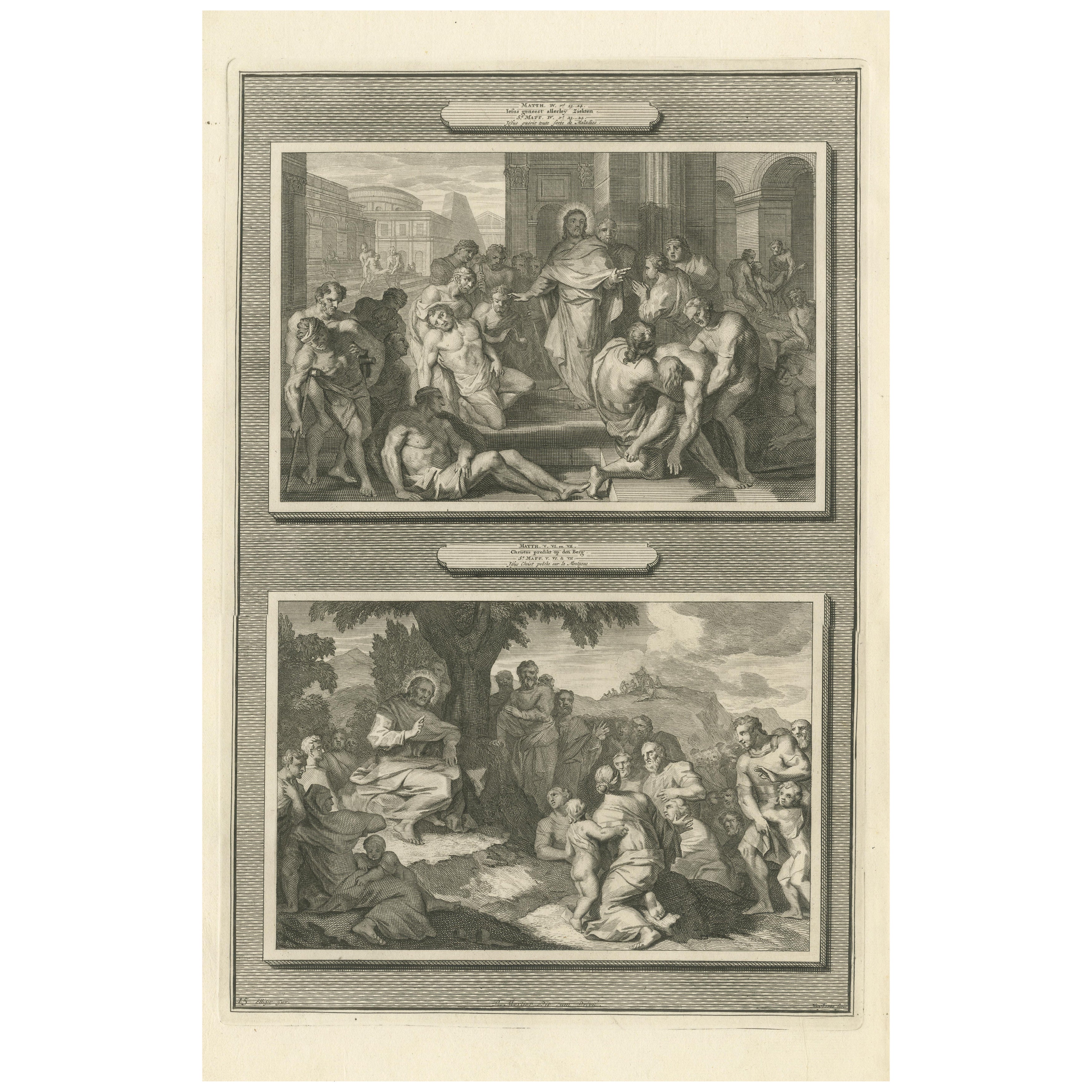 Le Christ guérissant les malades et prêchant le sermon sur la montagne, P. Mortier, 1700