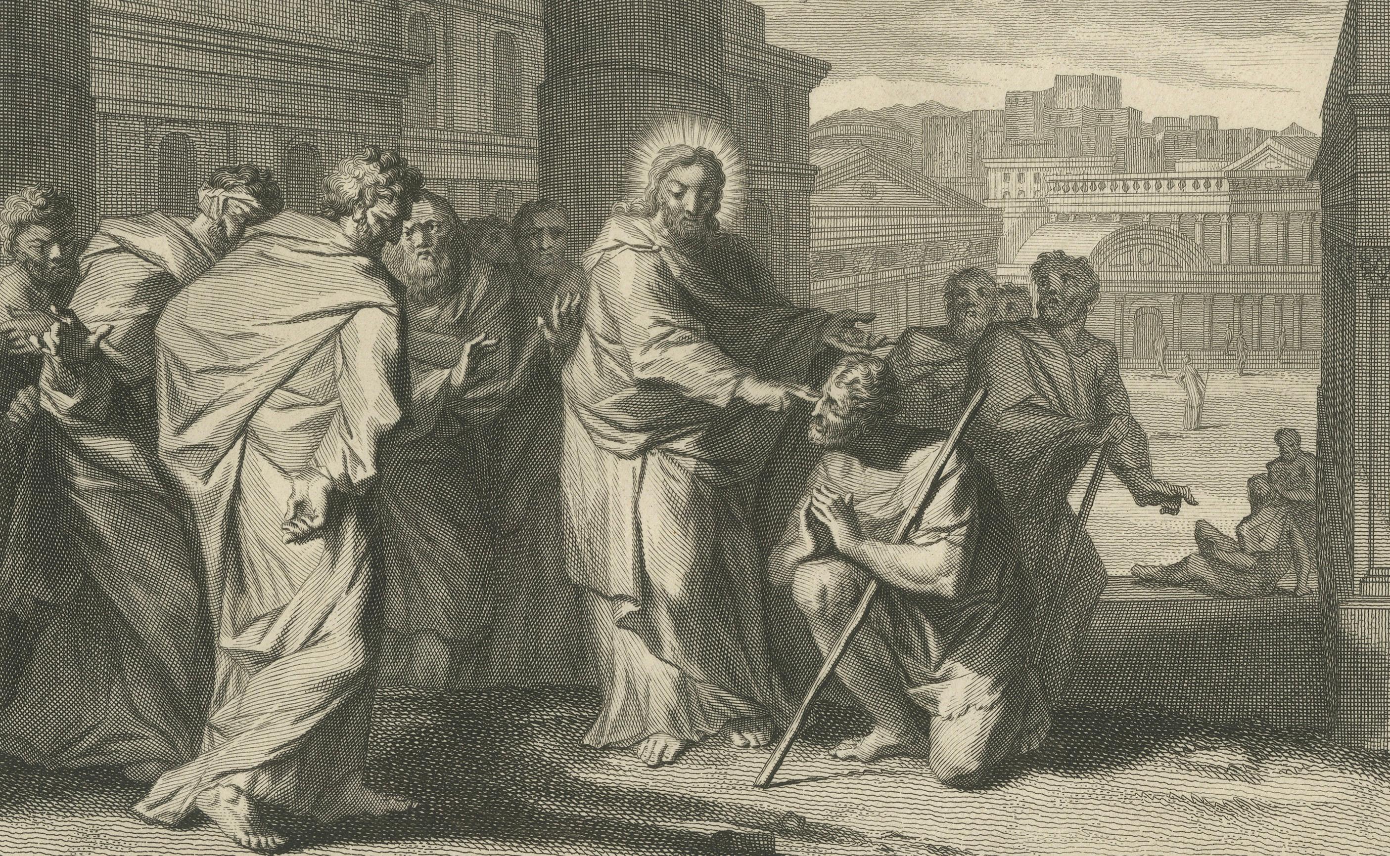 Christus Heal's the Man Born Blind & The Woman Taken in Adultery, ca. 1700 (Graviert) im Angebot