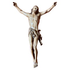 Antique Christ In Carved Ivory, Italy, 18th Century