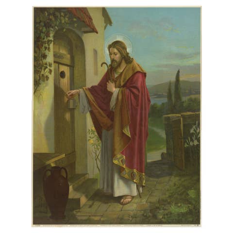Christ Knocking at the Door, Antique c.1900 German Sacred Art Print, c.1900