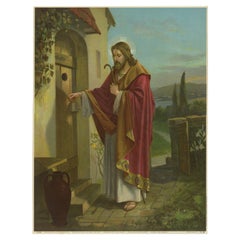 Christ Knocking at the Door, Antique c.1900 German Sacred Art Print, c.1900