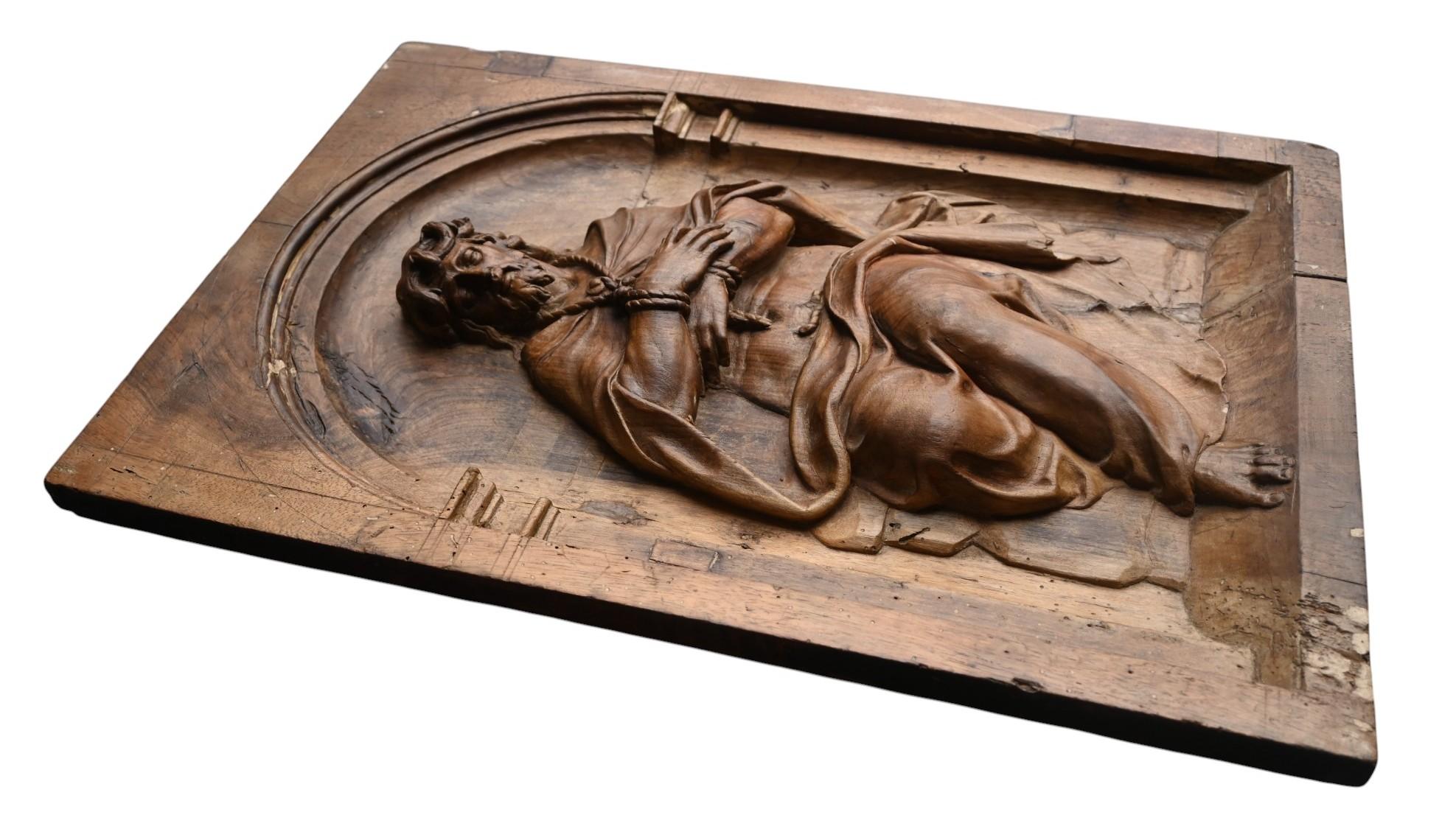 Christ On The Cold Stone, geschnitzte Holztafel, 17. Jahrhundert im Angebot 1