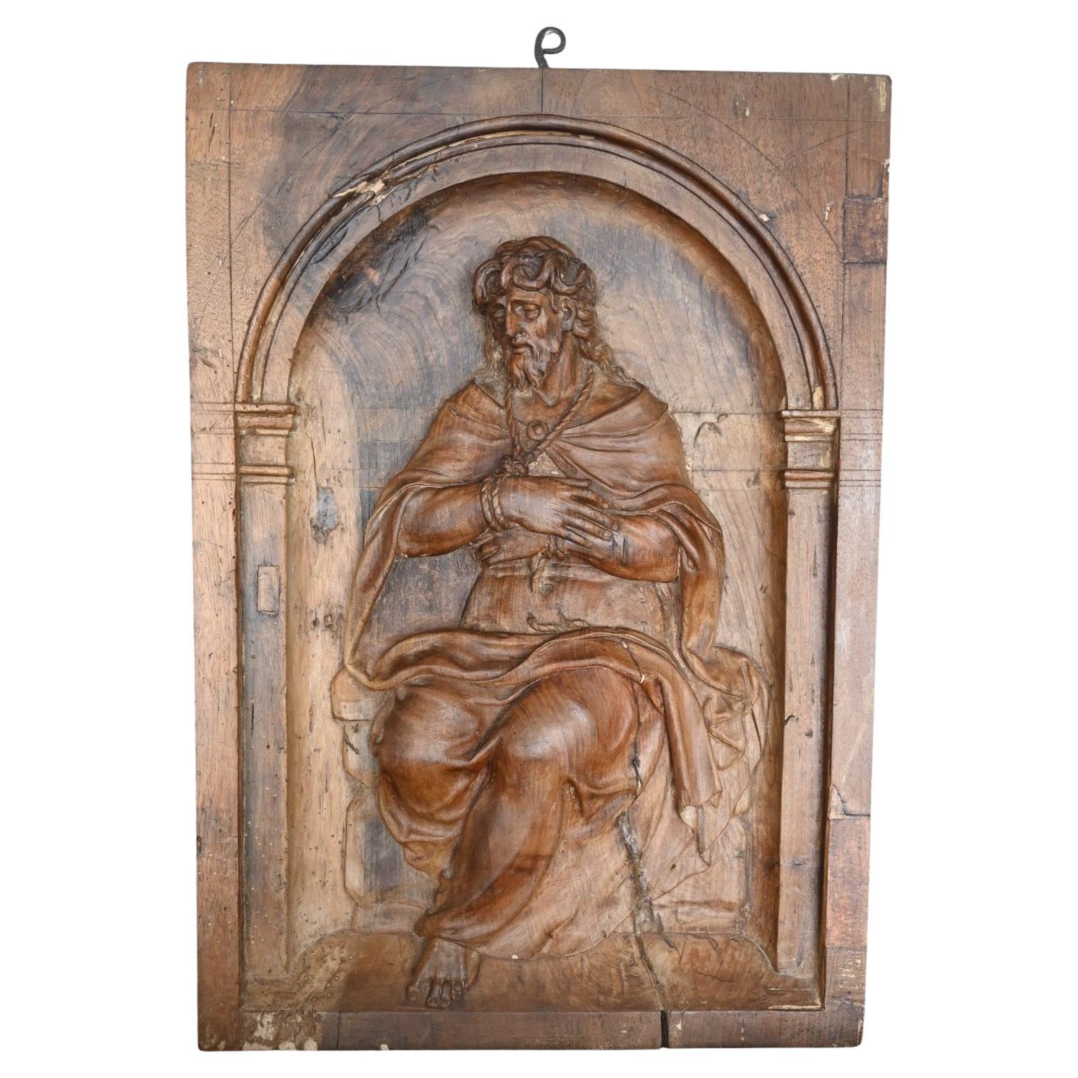 Christ On The Cold Stone, Carved Wooden Panel, 17th Century