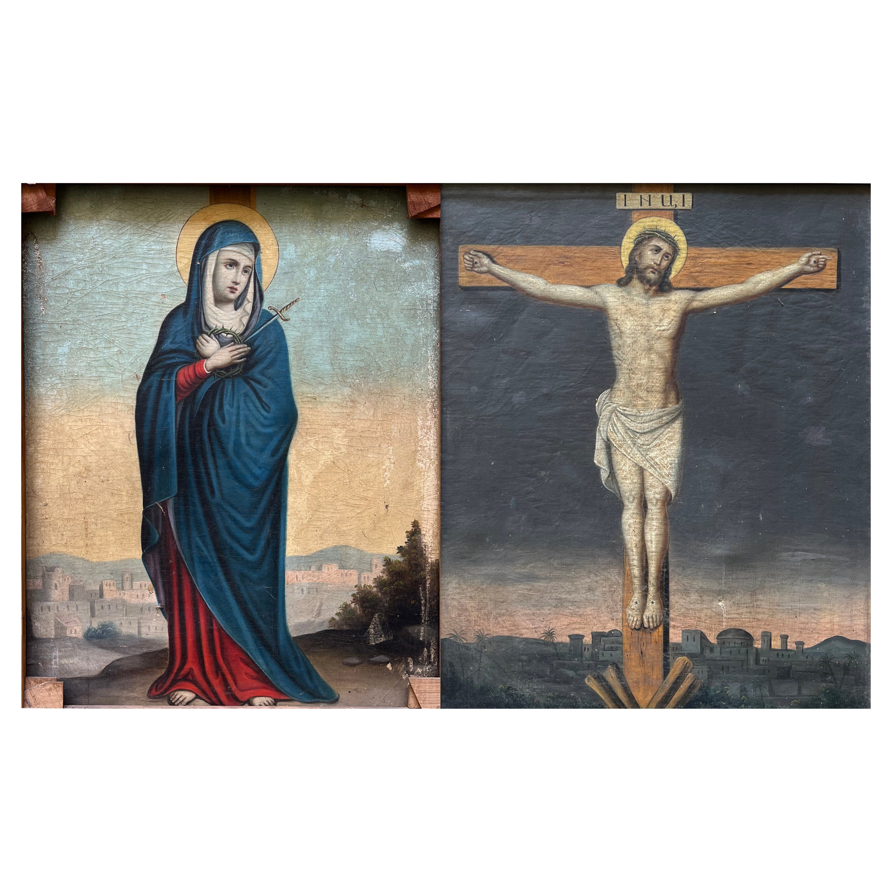Christ en croix et sa mère d'après la déposition, Italie, 18ème siècle en vente