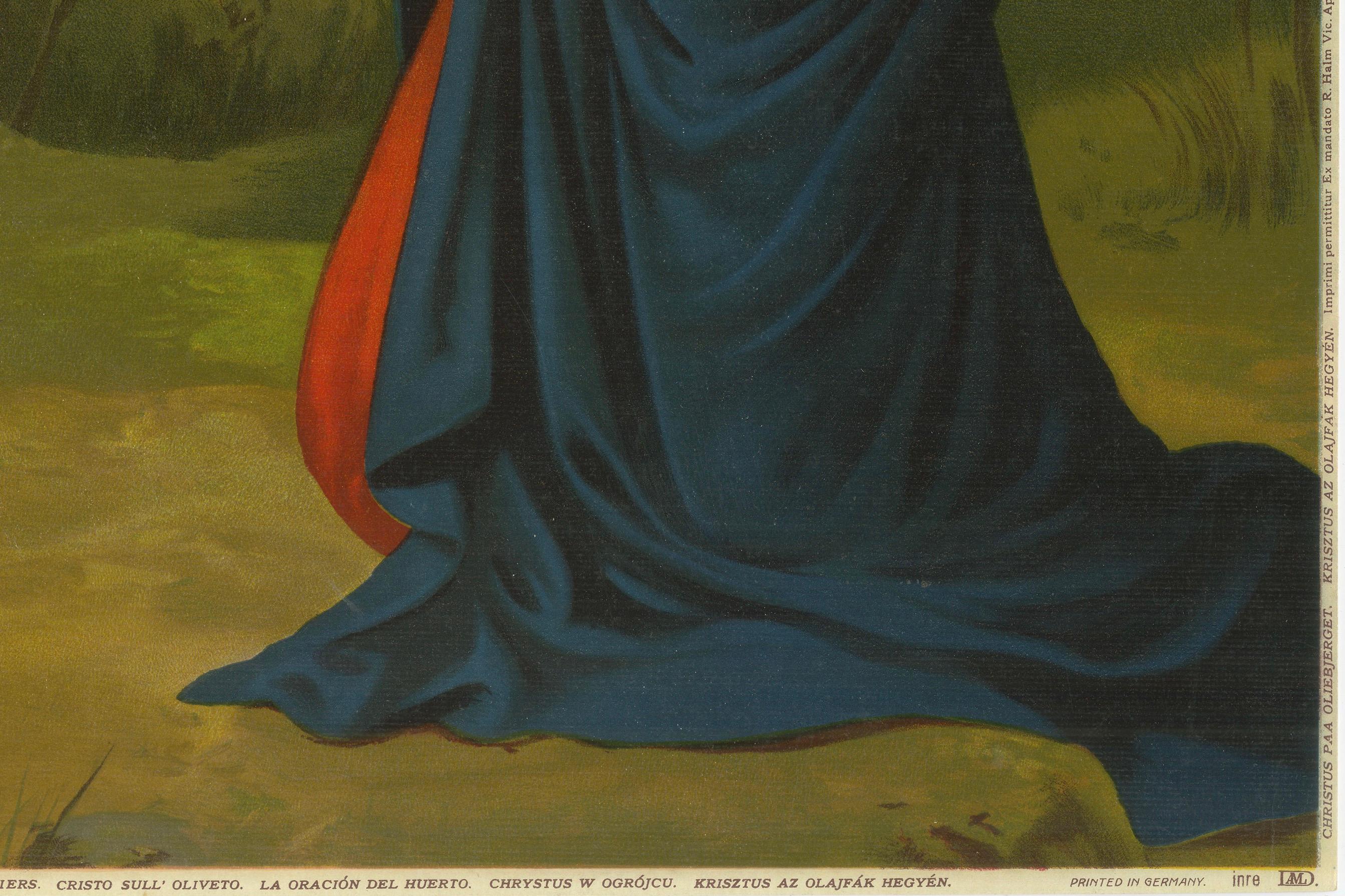 XIXe siècle Le Christ sur le Mont des Oliviers, ancienne chromolithographie allemande c.1900 en vente