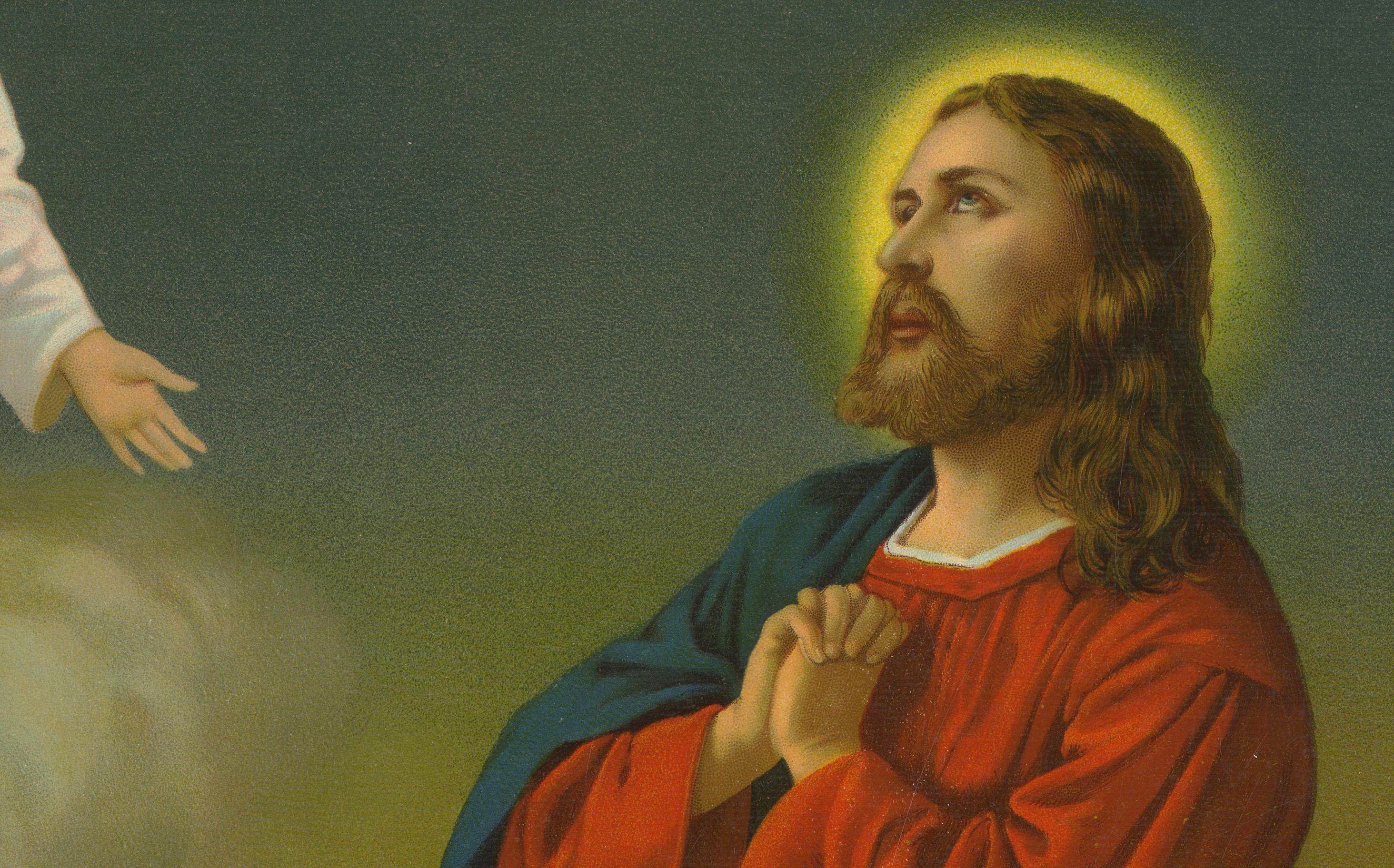 Papier Le Christ sur le Mont des Oliviers, ancienne chromolithographie allemande c.1900 en vente