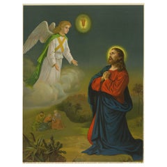 Christ on the Mount of Olives, Antique German Chromolithograph c.1900