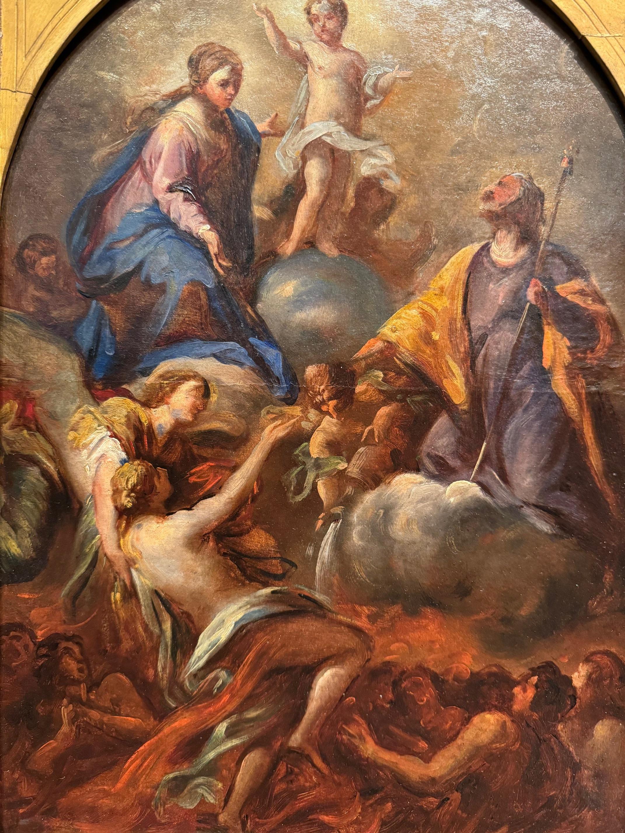 Baroque Christ, la Vierge Marie et Saint Joseph Huile sur panneau, 18e siècle.