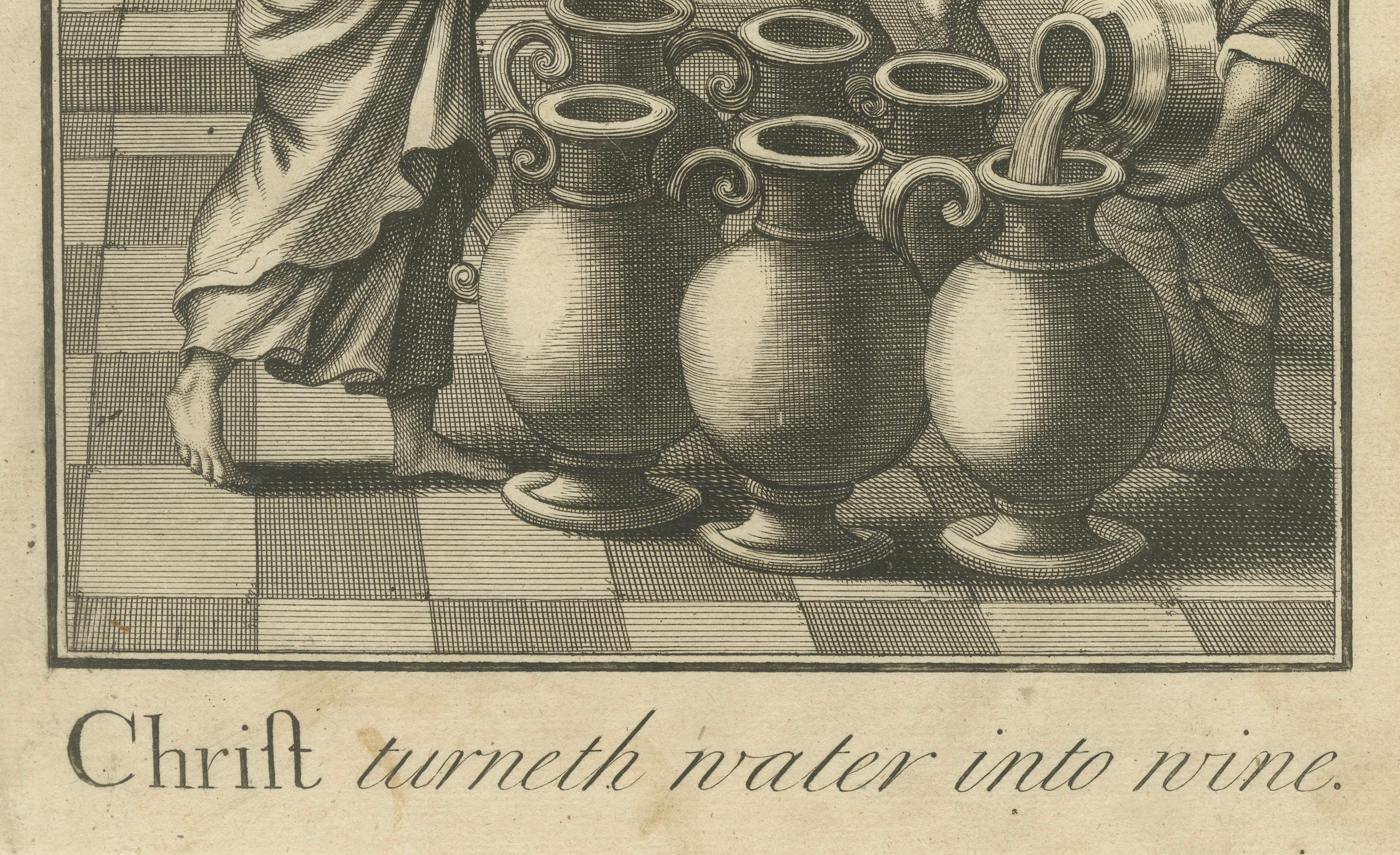 Christus verwandelt Wasser in Wein Kupferstich - Johannes II. Hochzeit zu Kana ca. 1735 (Englisch) im Angebot