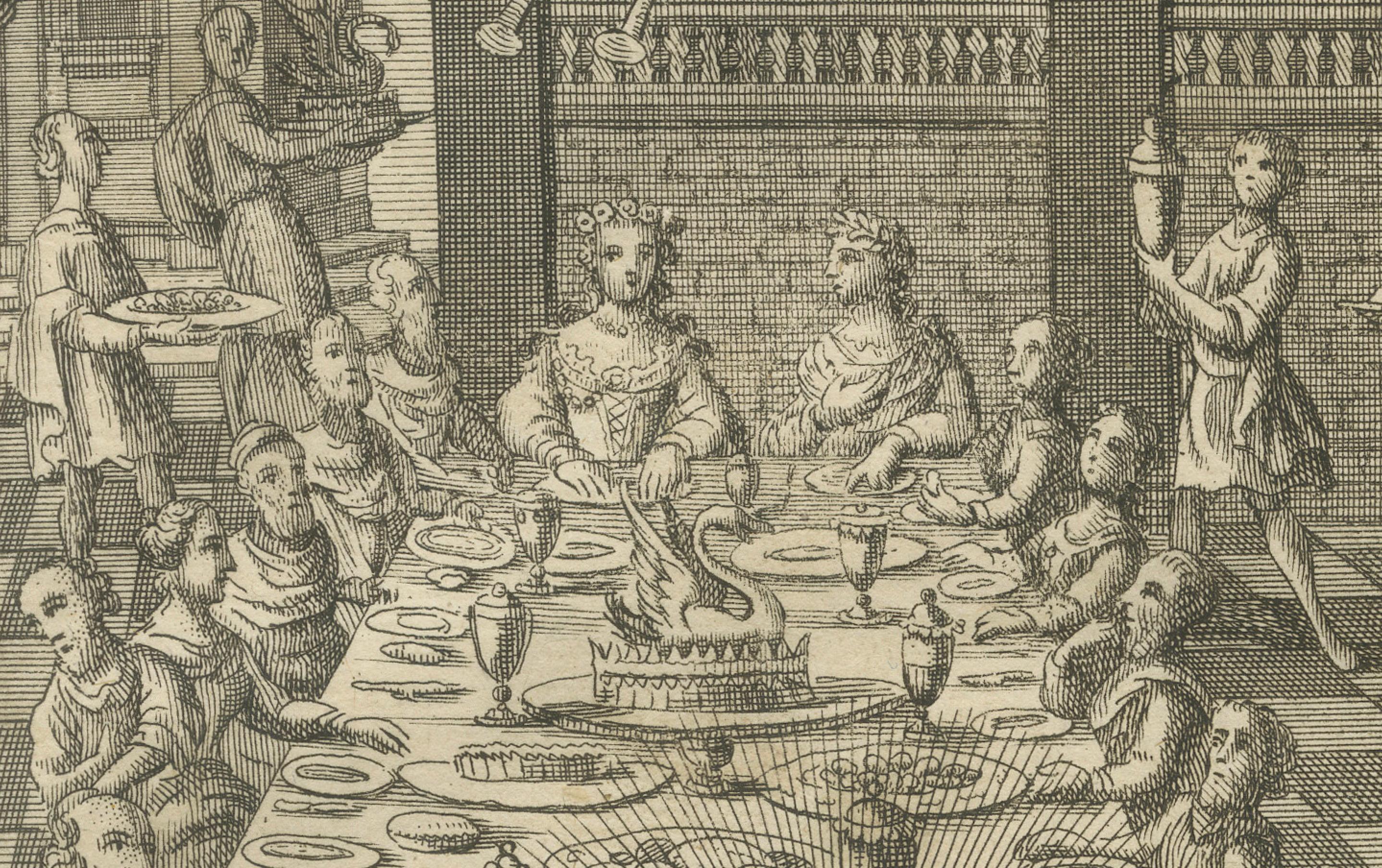 Christus verwandelt Wasser in Wein Kupferstich - Johannes II. Hochzeit zu Kana ca. 1735 (Mitte des 18. Jahrhunderts) im Angebot
