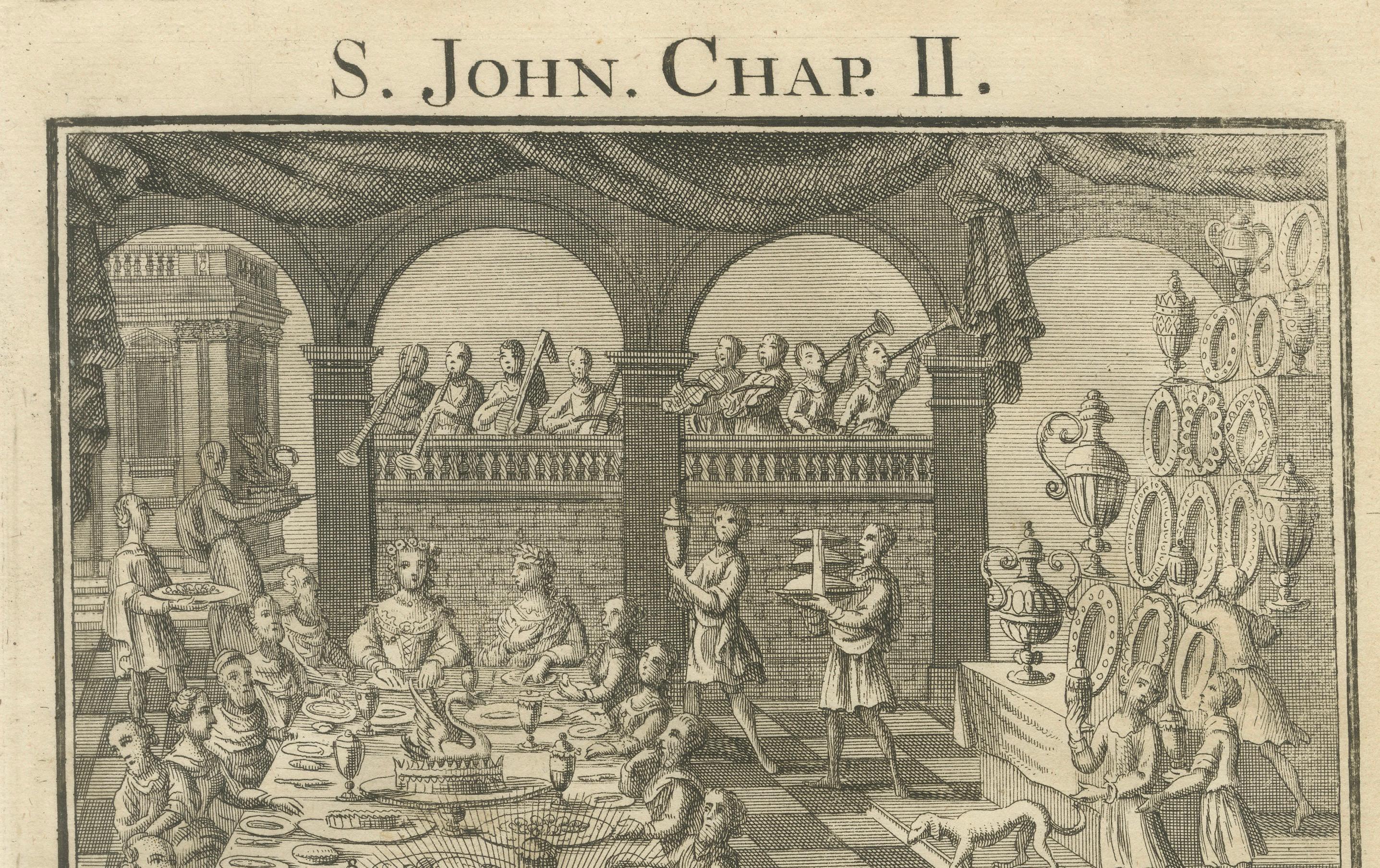 Christus verwandelt Wasser in Wein Kupferstich - Johannes II. Hochzeit zu Kana ca. 1735 im Angebot 2