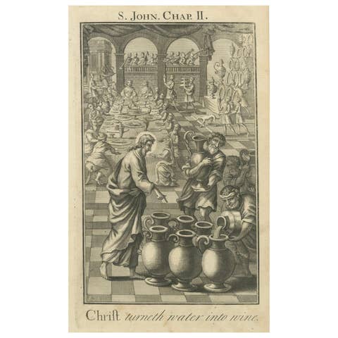 Christ Turns Water into Wine Engraving – John II Wedding at Cana c.1735
