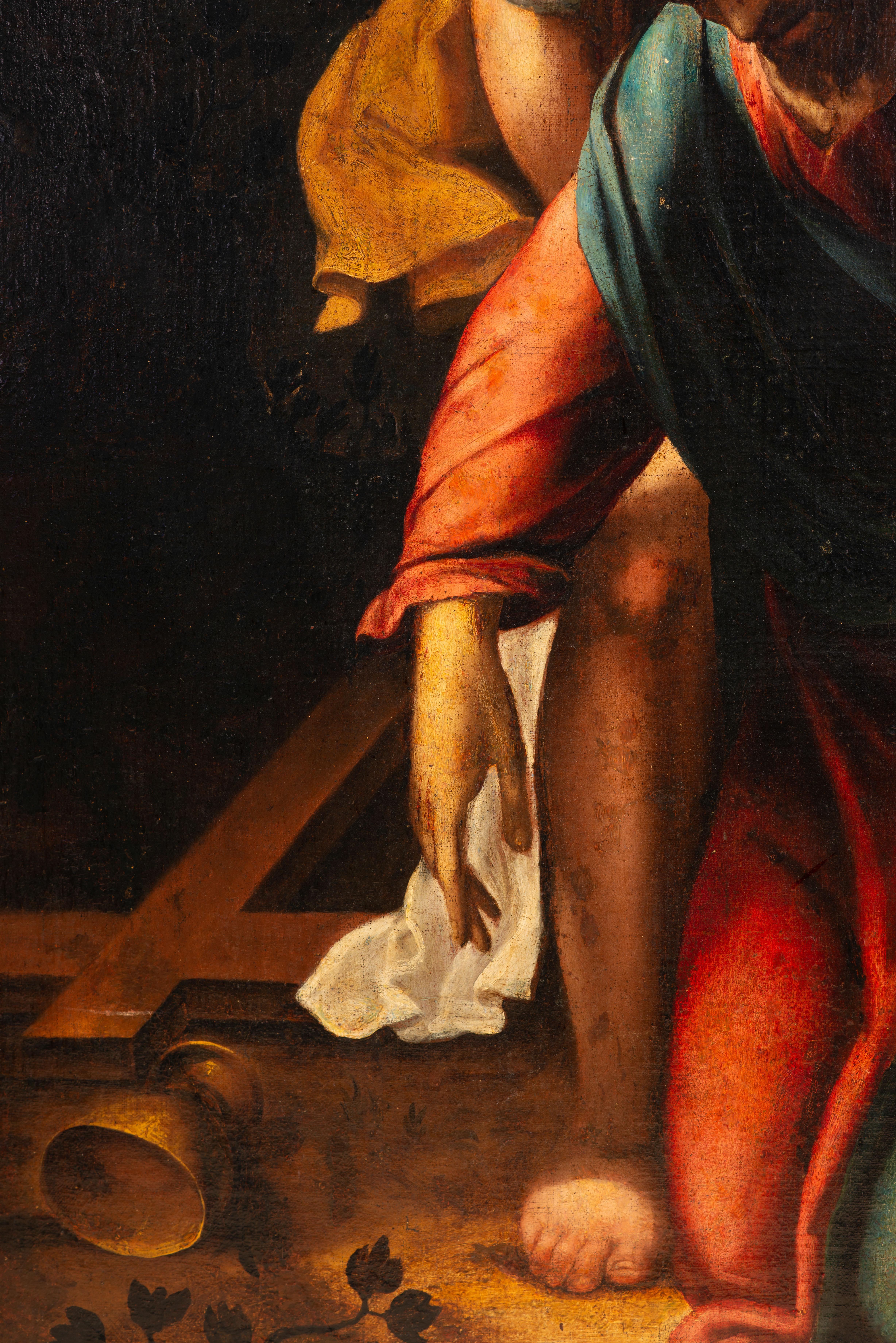 Espagnol Le Christ avec l'ange. Huile sur toile. XVIIIe siècle. en vente