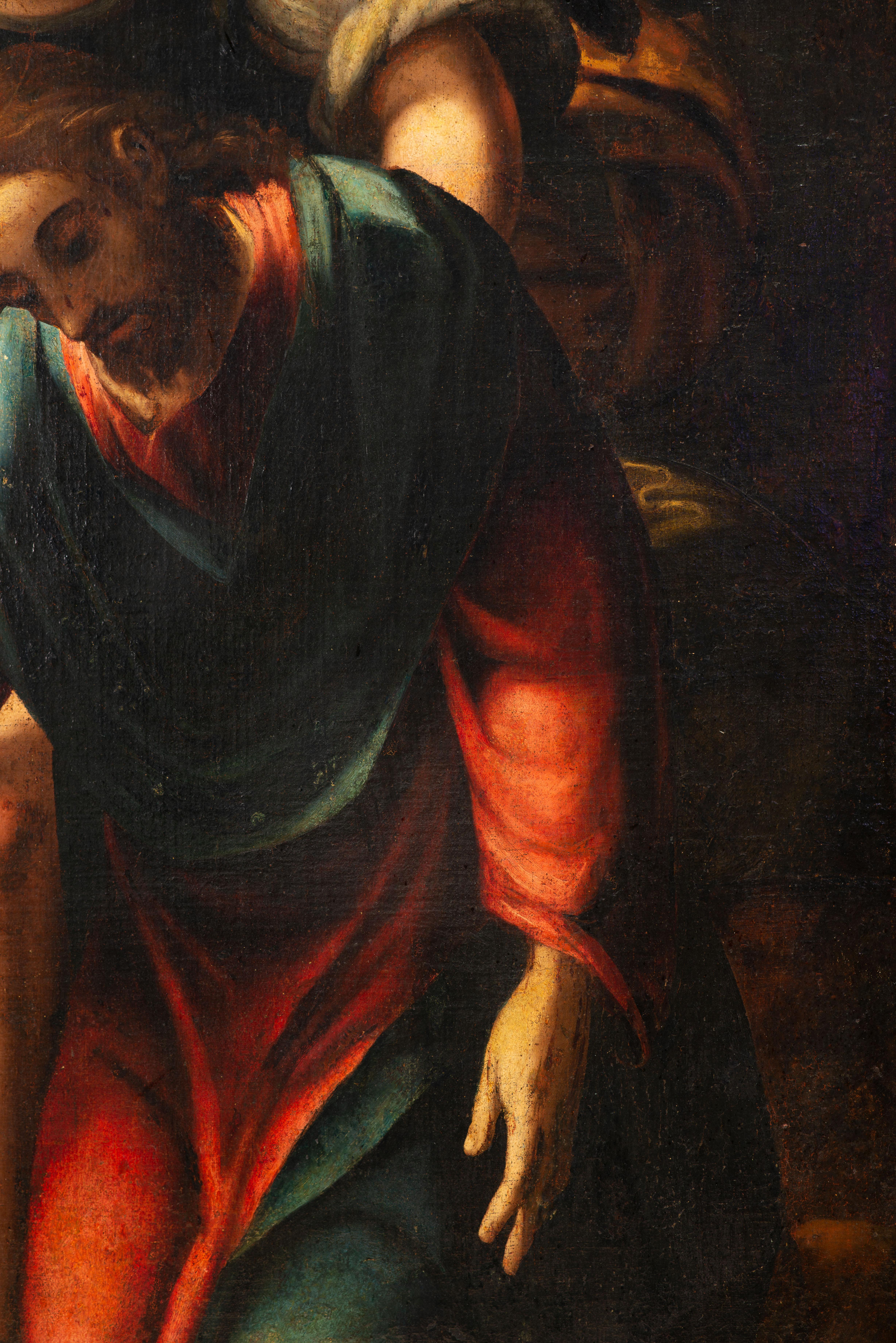 Le Christ avec l'ange. Huile sur toile. XVIIIe siècle. État moyen - En vente à Madrid, ES