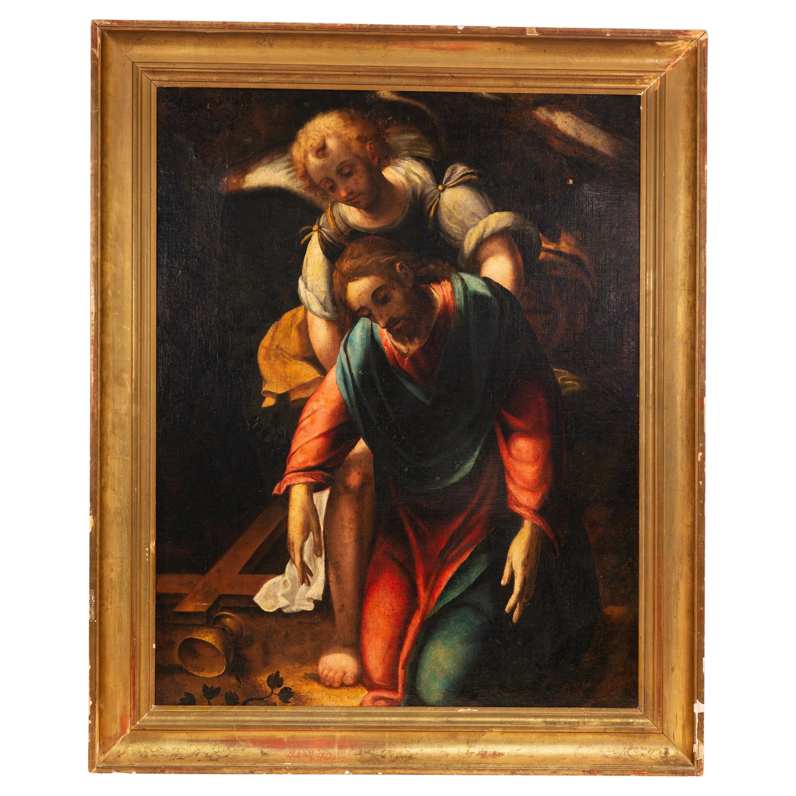 Christ with angel. Oil on canvas. 18th century.