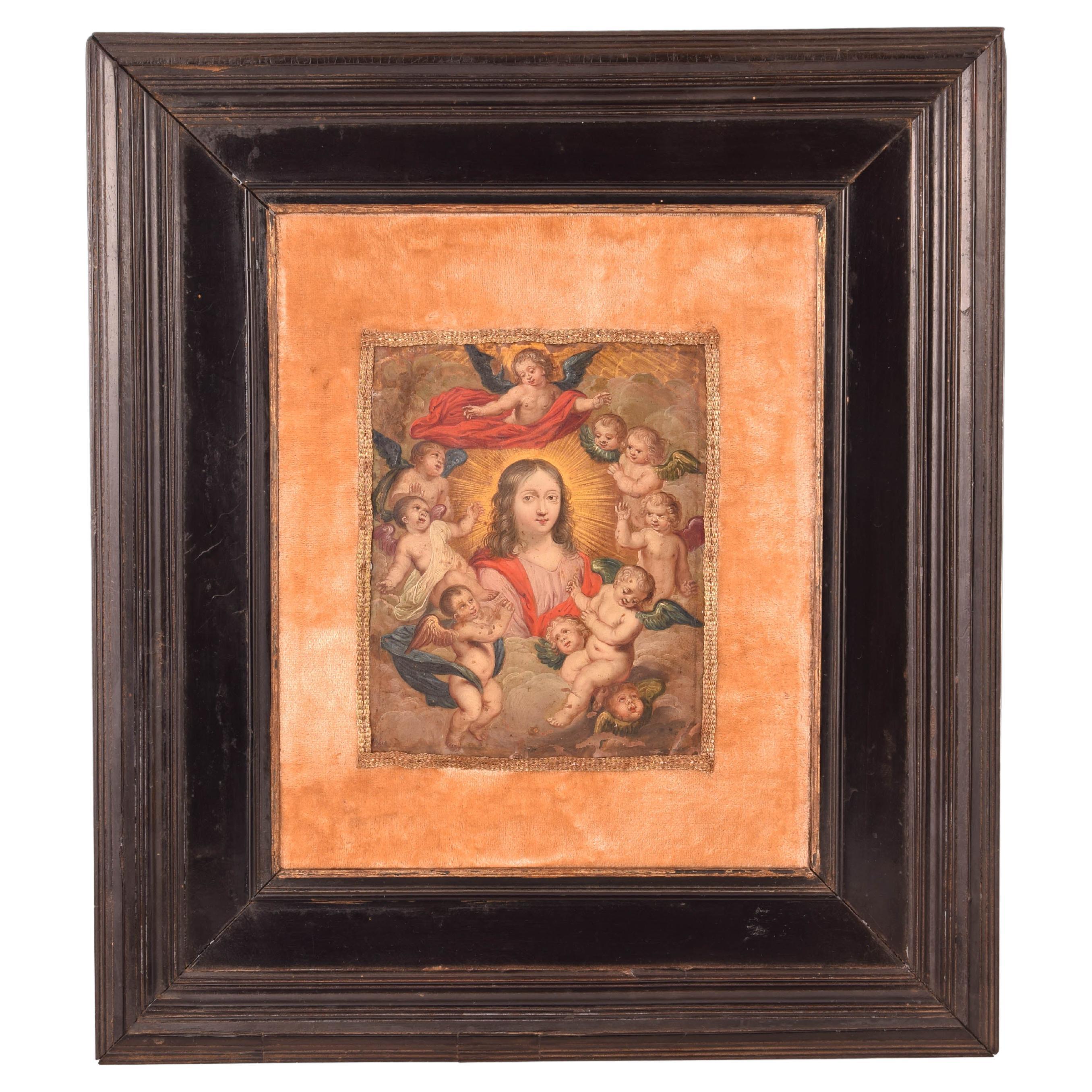 Christ mit Engeln. Möglicherweise flämische Schule, 17. Jahrhundert. im Angebot