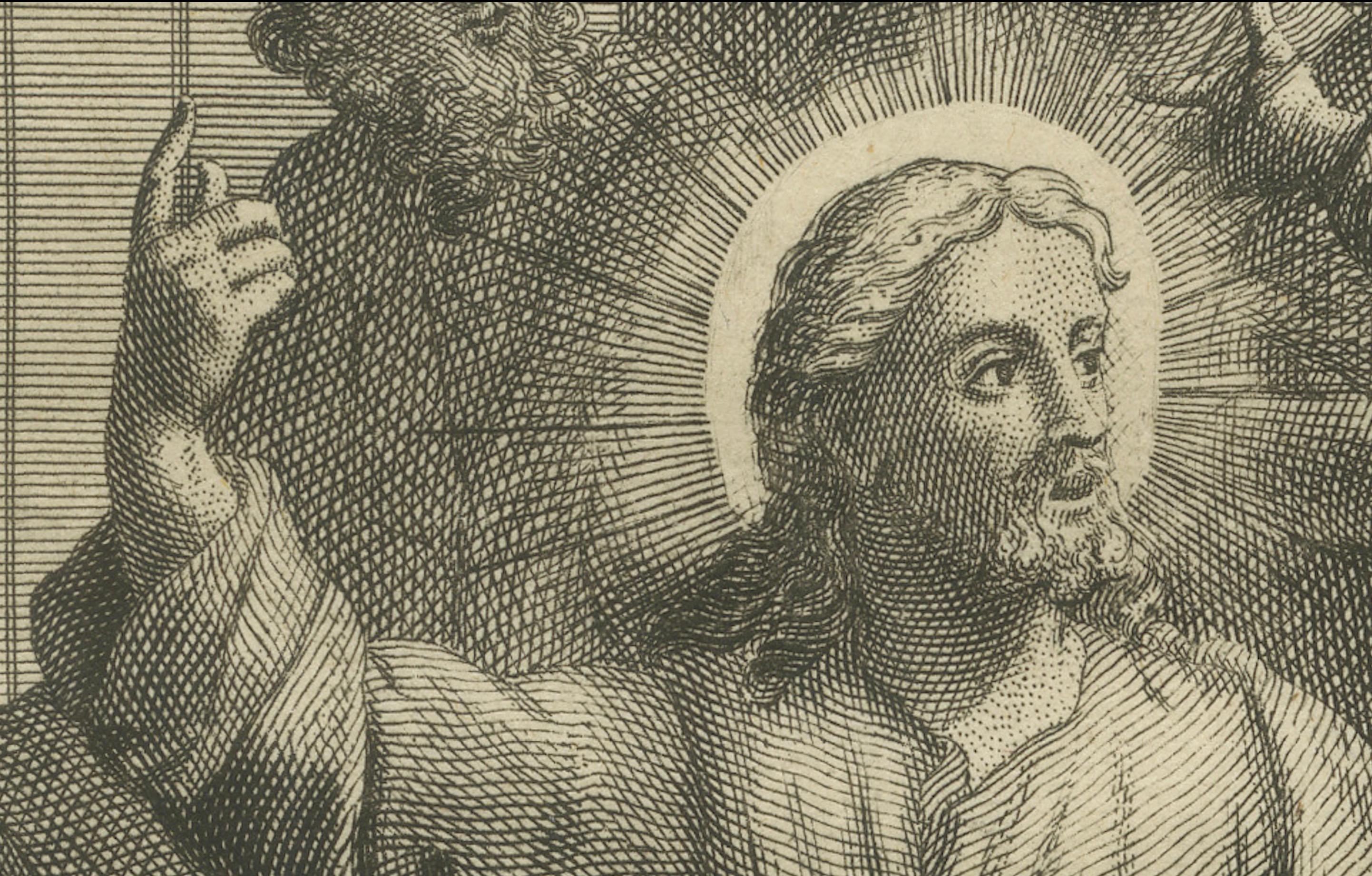 Christus mit Maria und Martha Kupferstich - Lukas X Martha Reproduziert 1735 (Papier) im Angebot