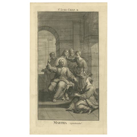 Christ with Mary and Martha Engraving – Luke X Martha Reproved 1735