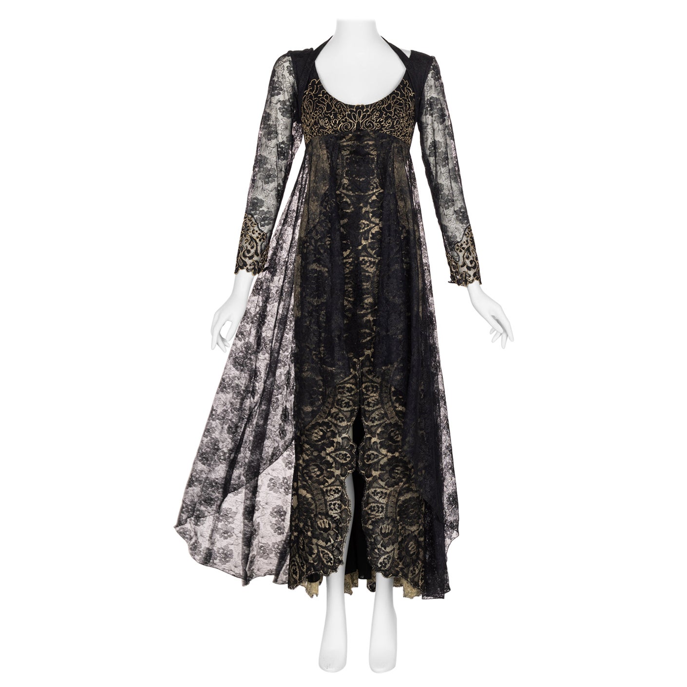 Christain Lacroix Black 
Gold Lace Layered Dress, 1990s