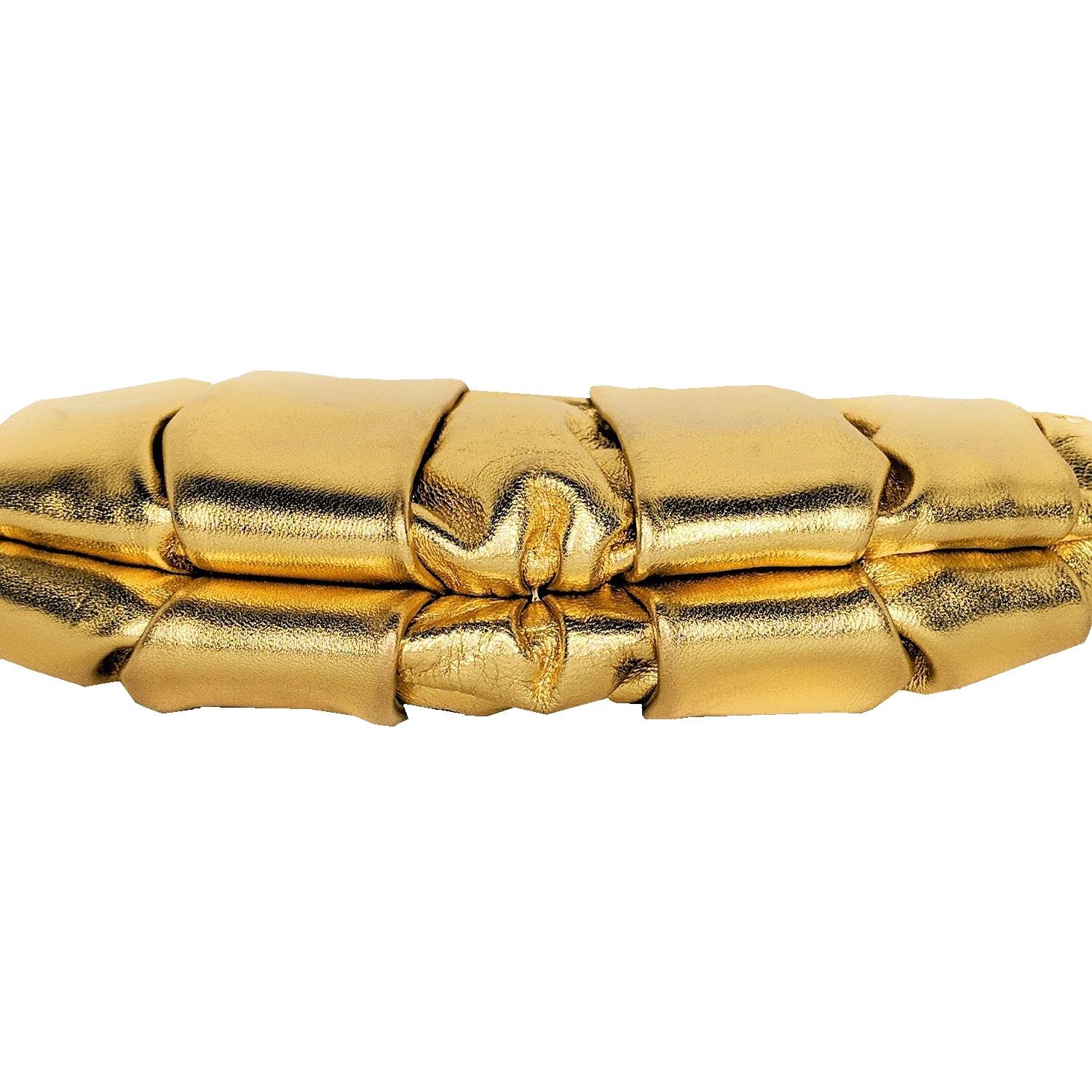 Christain Louboutin Gold Nappa Mini Loubi Lula Frame Clutch In Excellent Condition In Scottsdale, AZ