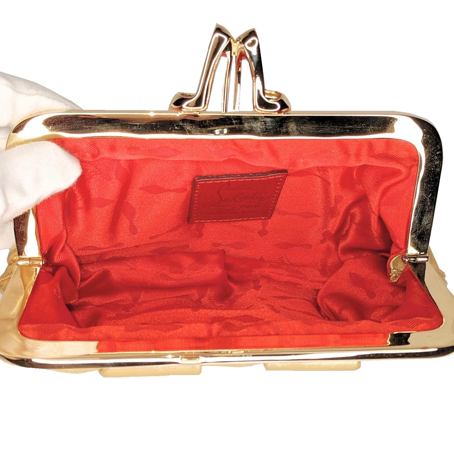 Women's Christain Louboutin Gold Nappa Mini Loubi Lula Frame Clutch