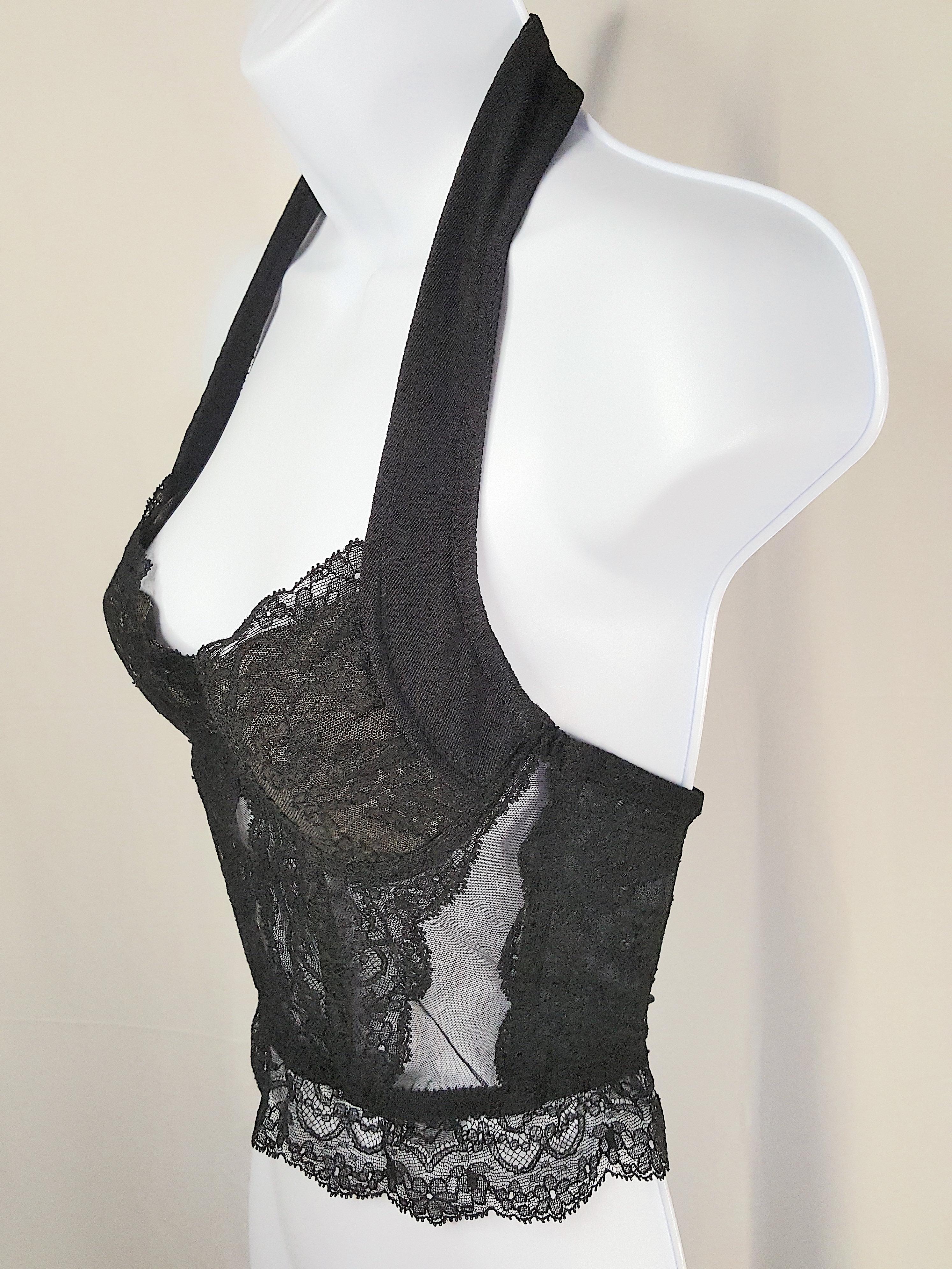 ChristainDior Galliano 2001 MadeInFrance LaceNetCorset Black HalterBustier Boxed For Sale 5