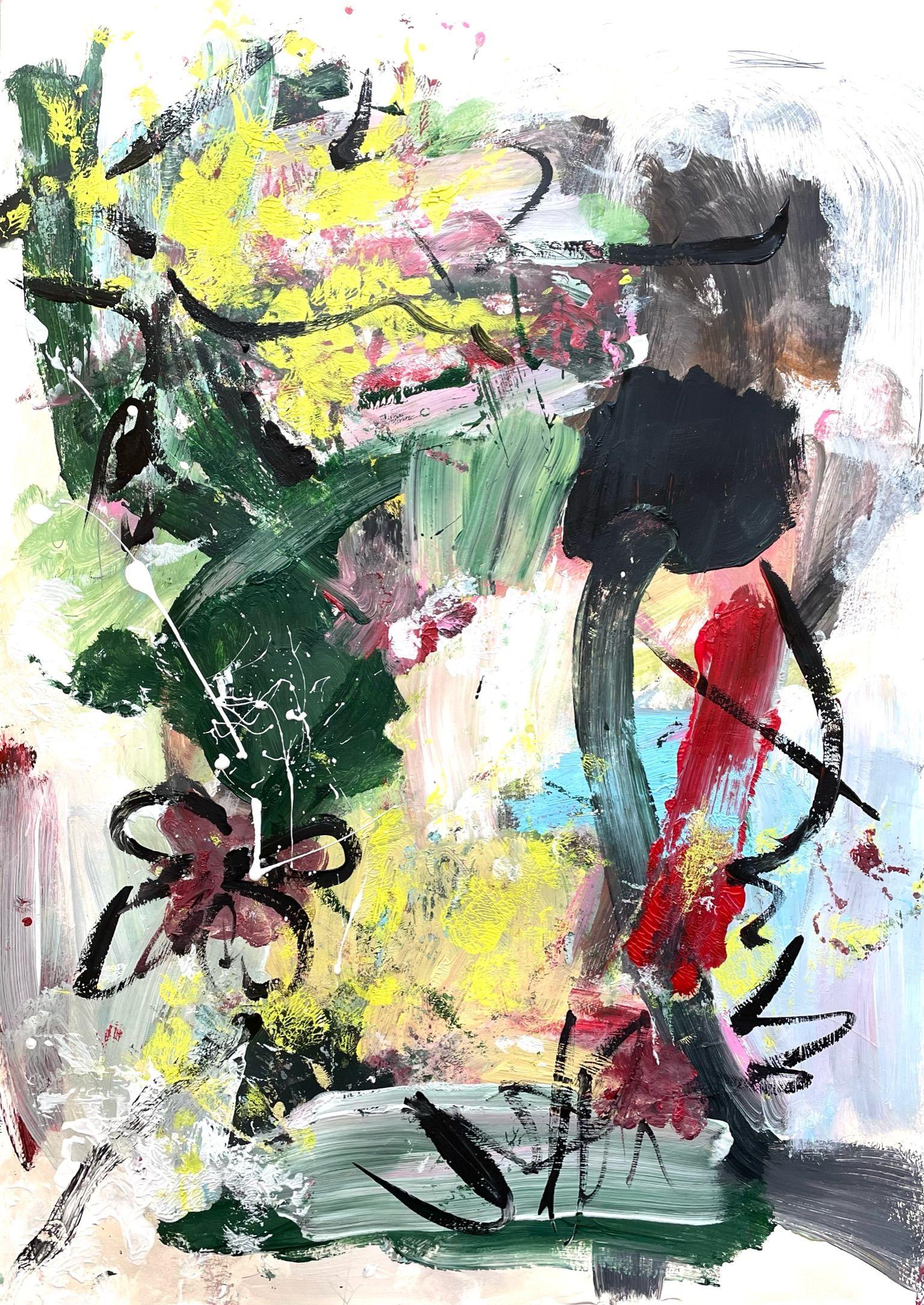  "AMORE" is a vibrant and passionate artwork on paper. It is full of movement and action. Lively at it's best. Just as love gives us wings.    The main colors are green, yellow, black, red and light blue.     The artwork must be framed. Signed and