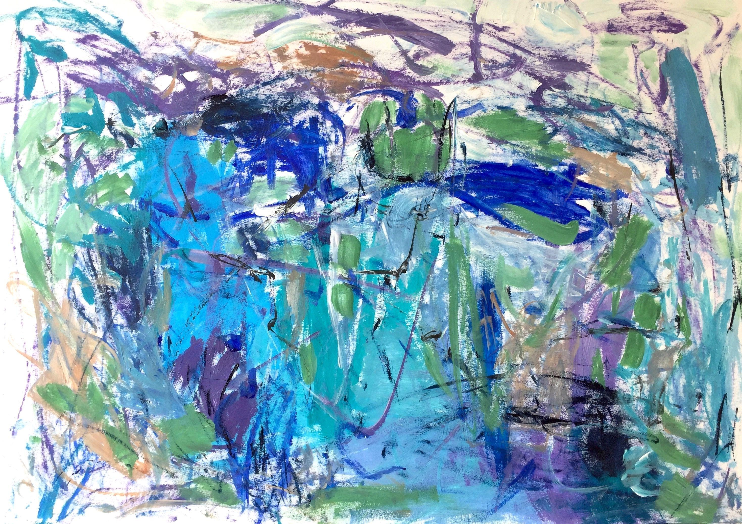 Christel Haag Abstract Painting - Beautiful Life at the Lake 2, Painting, Acrylic on Paper