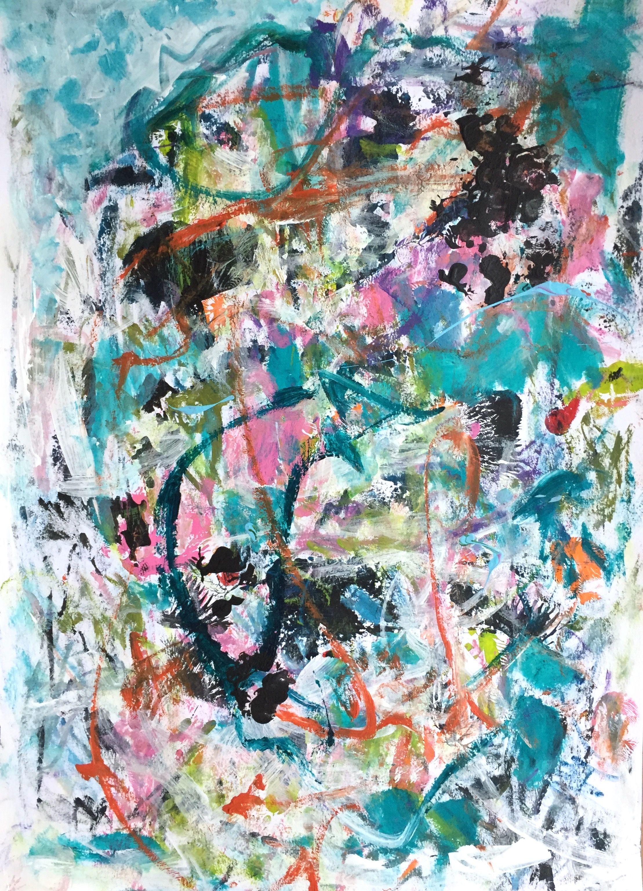 Abstract Painting Christel Haag - Bunch of Happy Thoughts, peinture, acrylique sur papier
