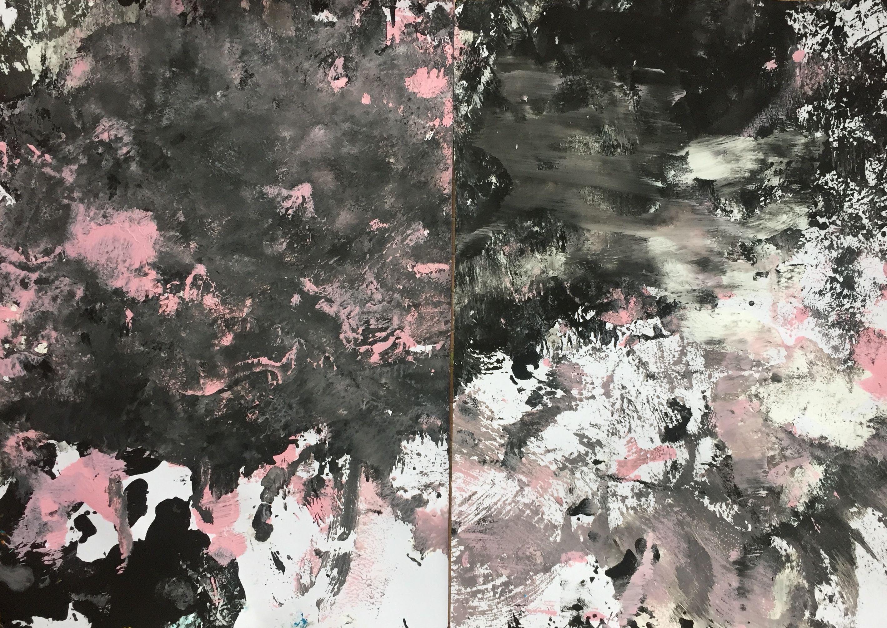 Abstract Painting Christel Haag - Eruption 3, peinture, acrylique sur papier