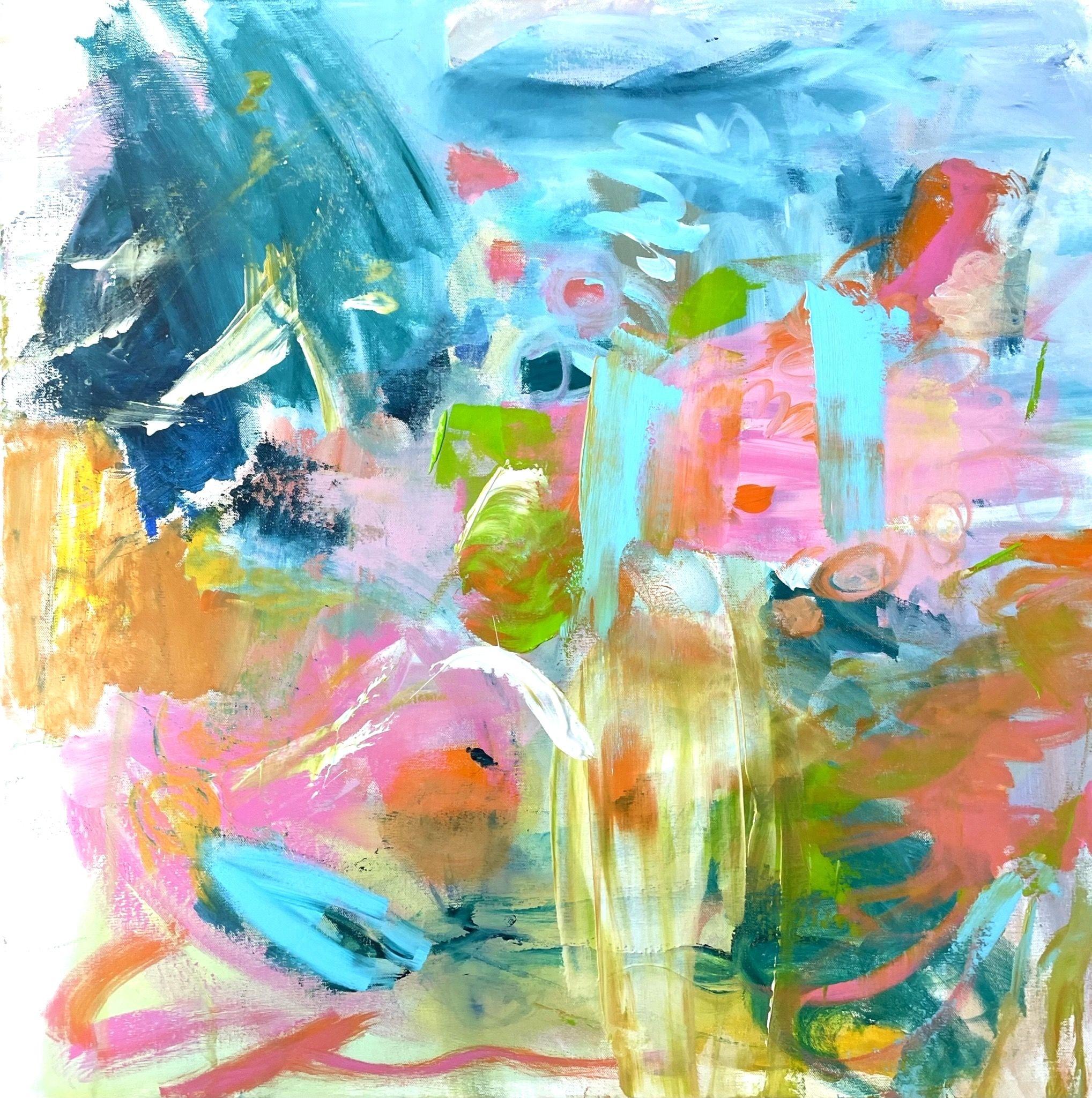 There are days like this when we feel free, carefree and happy. Nothing burdens us - everything is possible.    "Feels Like A Happy Summer Day" is a colorful painting on canvas. It's full of movement and dynamism; soft, but also powerful.    The