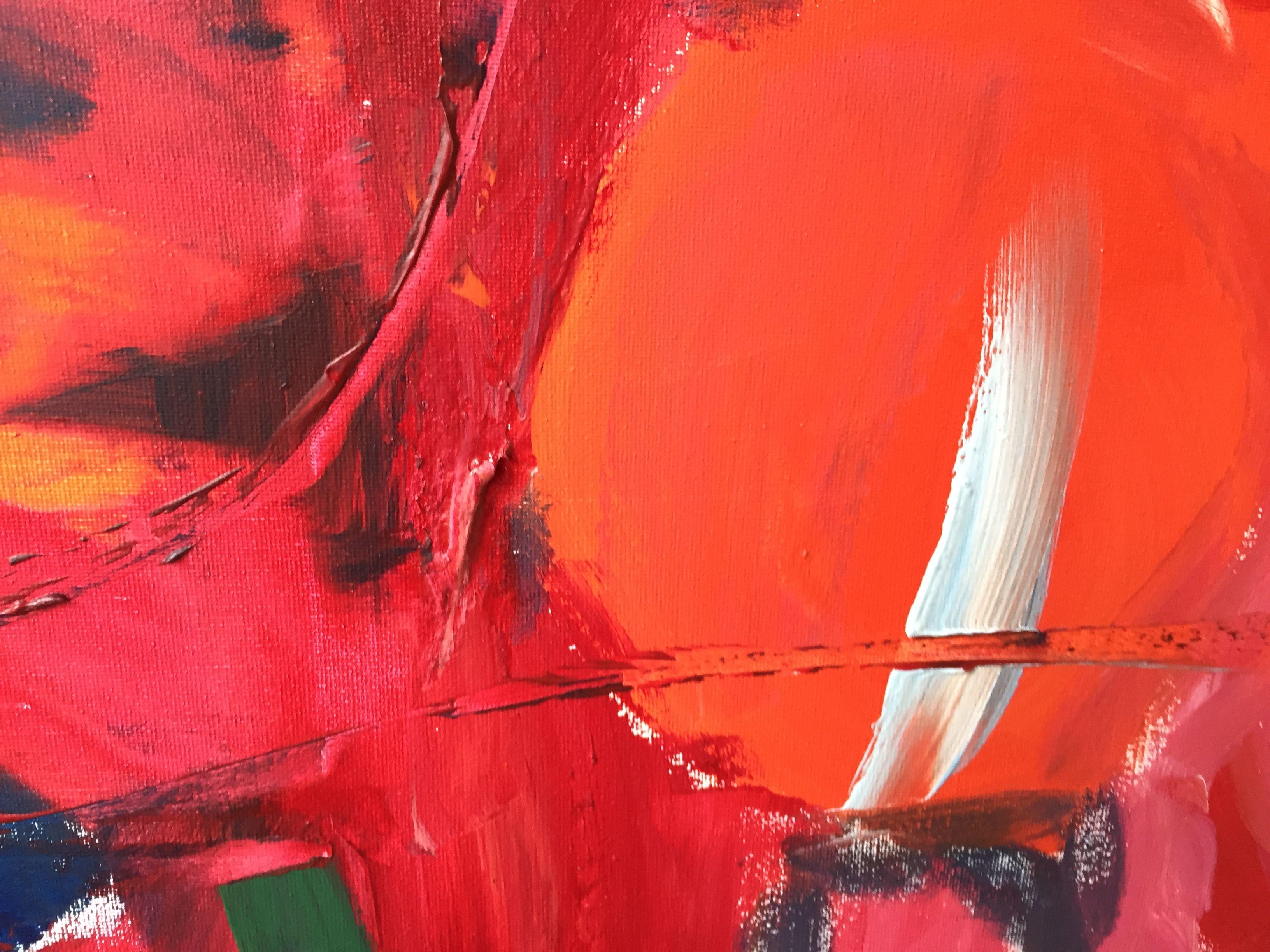 Flower Power, Painting, Acrylic on Canvas - Orange Abstract Painting by Christel Haag