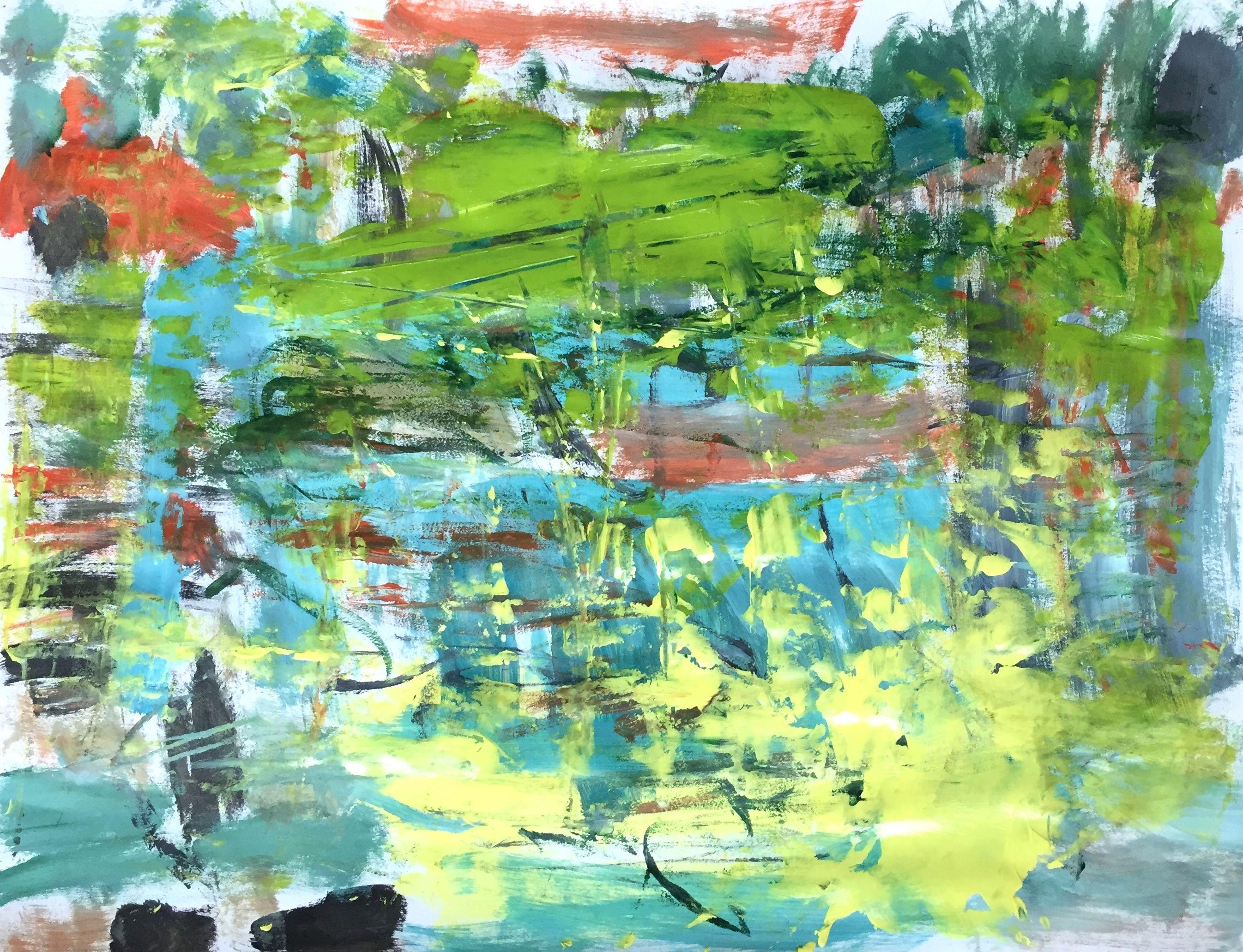 Christel Haag Abstract Painting – GrÃ¼n ist die Hoffnung, Malerei, Acryl auf Papier