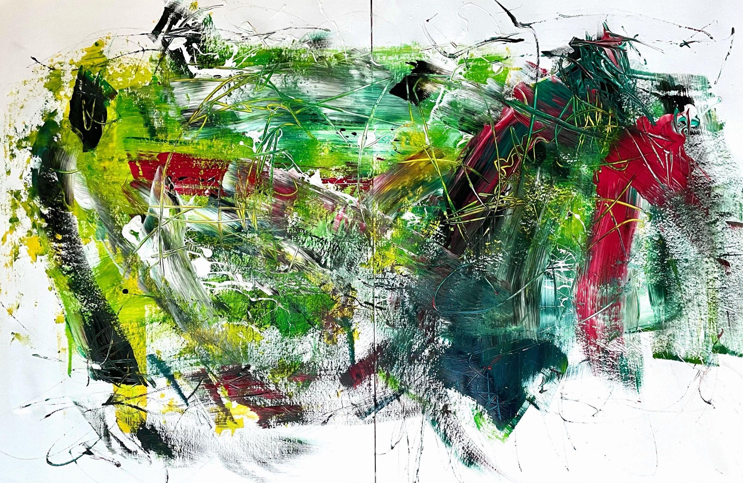 Green Soul 2 (Diptych), Painting, Acrylic on Paper