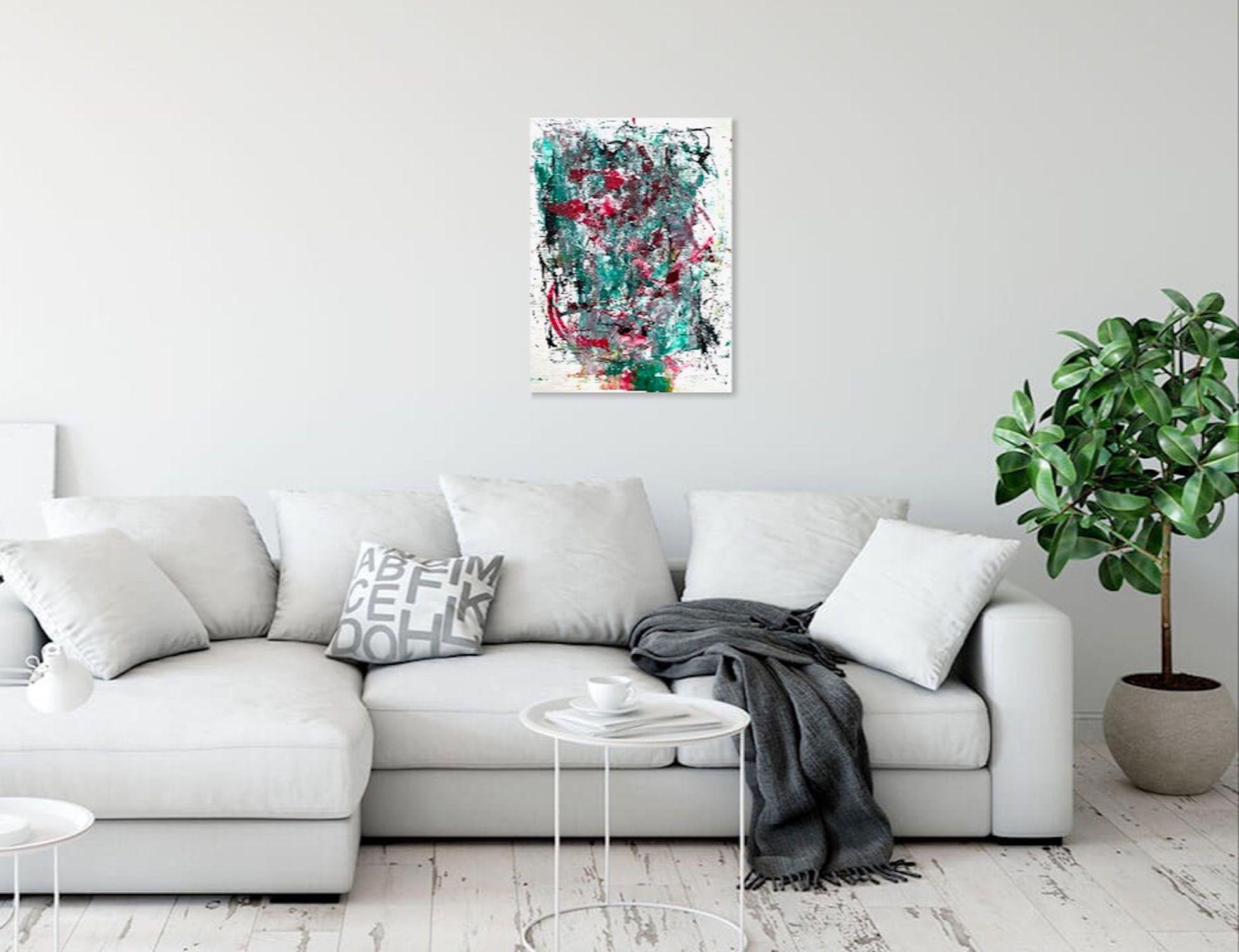 Grüne grüne Seele 3, Gemälde, Acryl auf Papier im Angebot 2