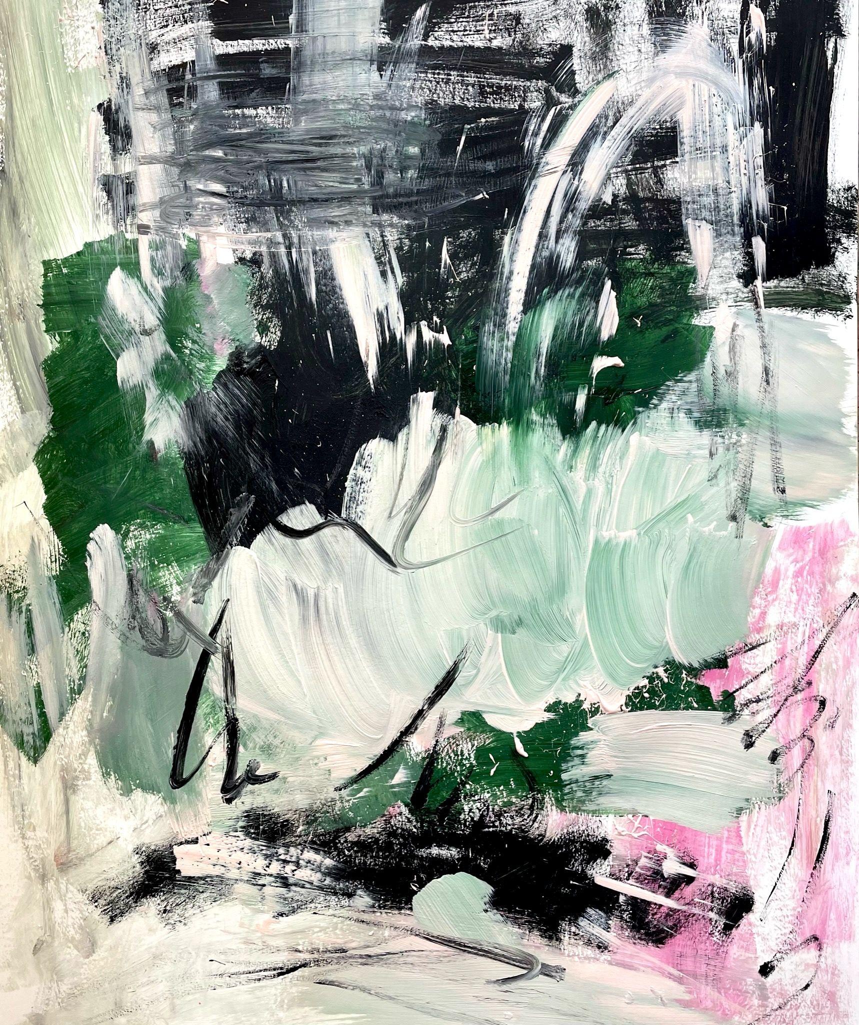 "I Thought I Knew You" is a vibrant and passionate artwork on paper. It is full of movement and action. Lively at it's best.     The main colors are green, black, pink and white.     The artwork must be framed. Signed and dated on the front, title