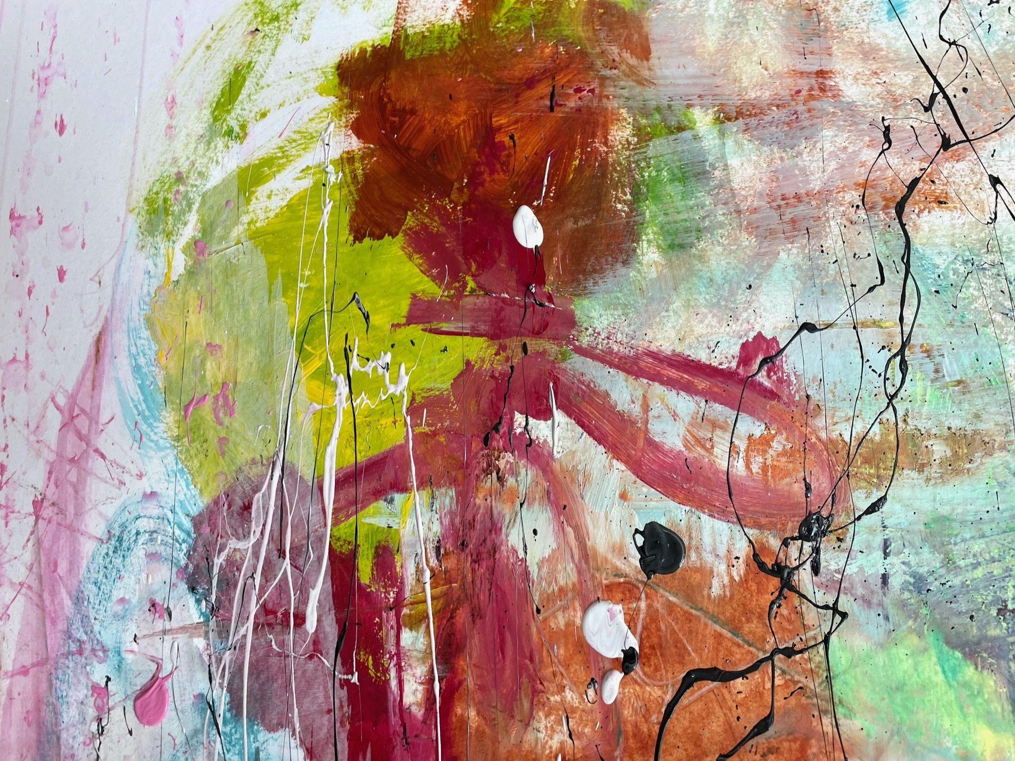 Meine grosse Schwester und ich, peinture, acrylique sur papier - Moderne Painting par Christel Haag