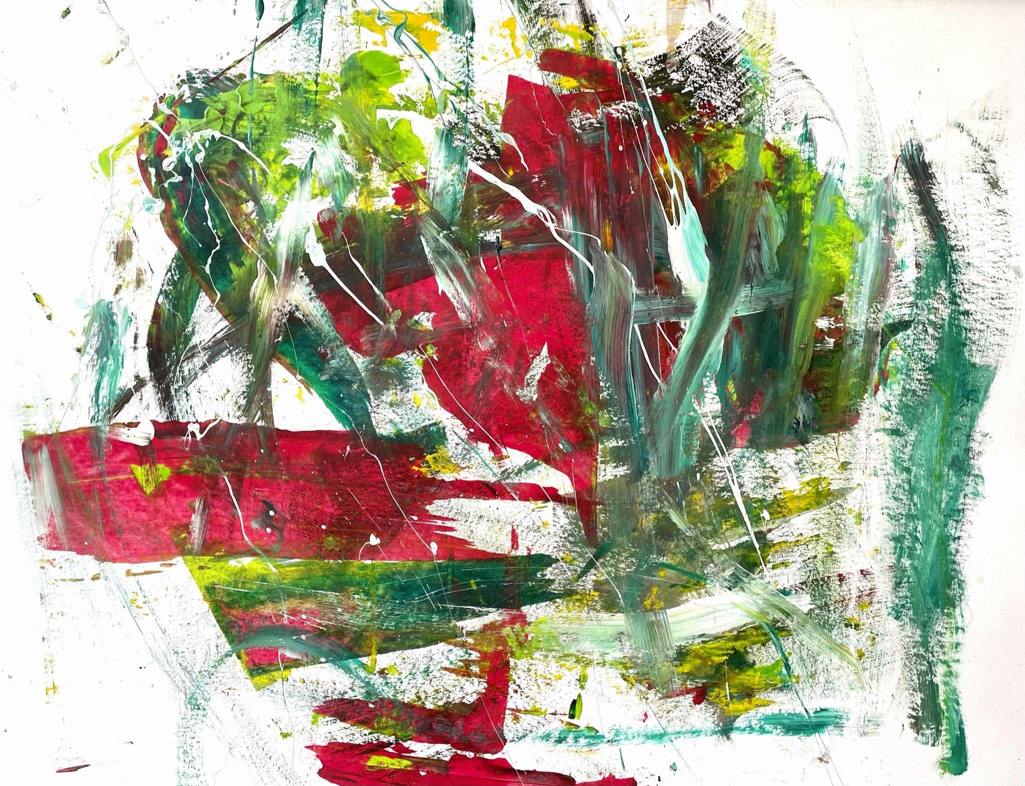 "Power of Love 2" is a colorful painting on paper. It is expressive and dynamic, full of movement and with many details. ItÂ´s a statement for love and the power of LOVE.     The main colors are red and green.    The painting is signed on the back.